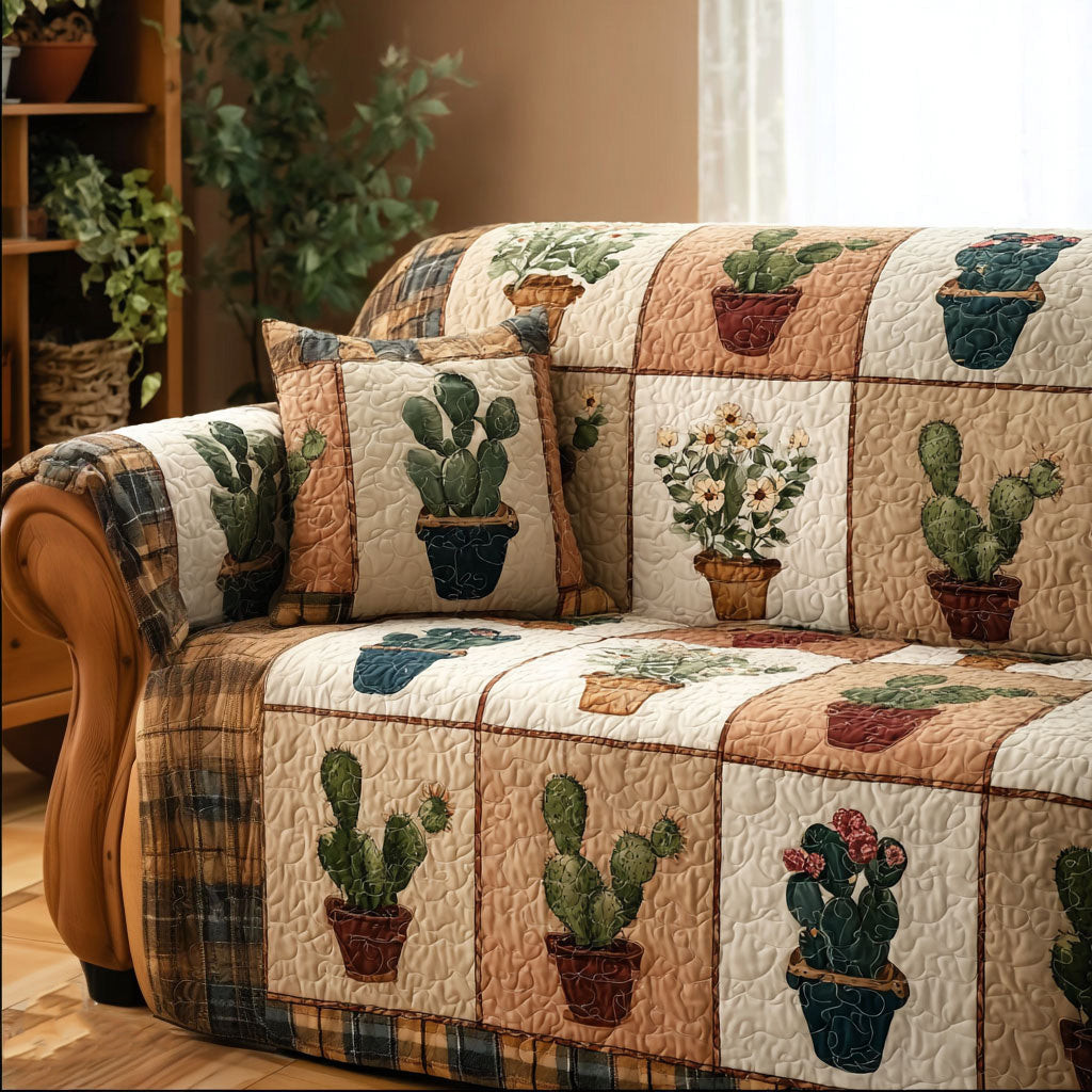 Potted Calm Quilted Sofa Cover Sofa Cover Slipcover Cactus Related Gifts - Tradiviet