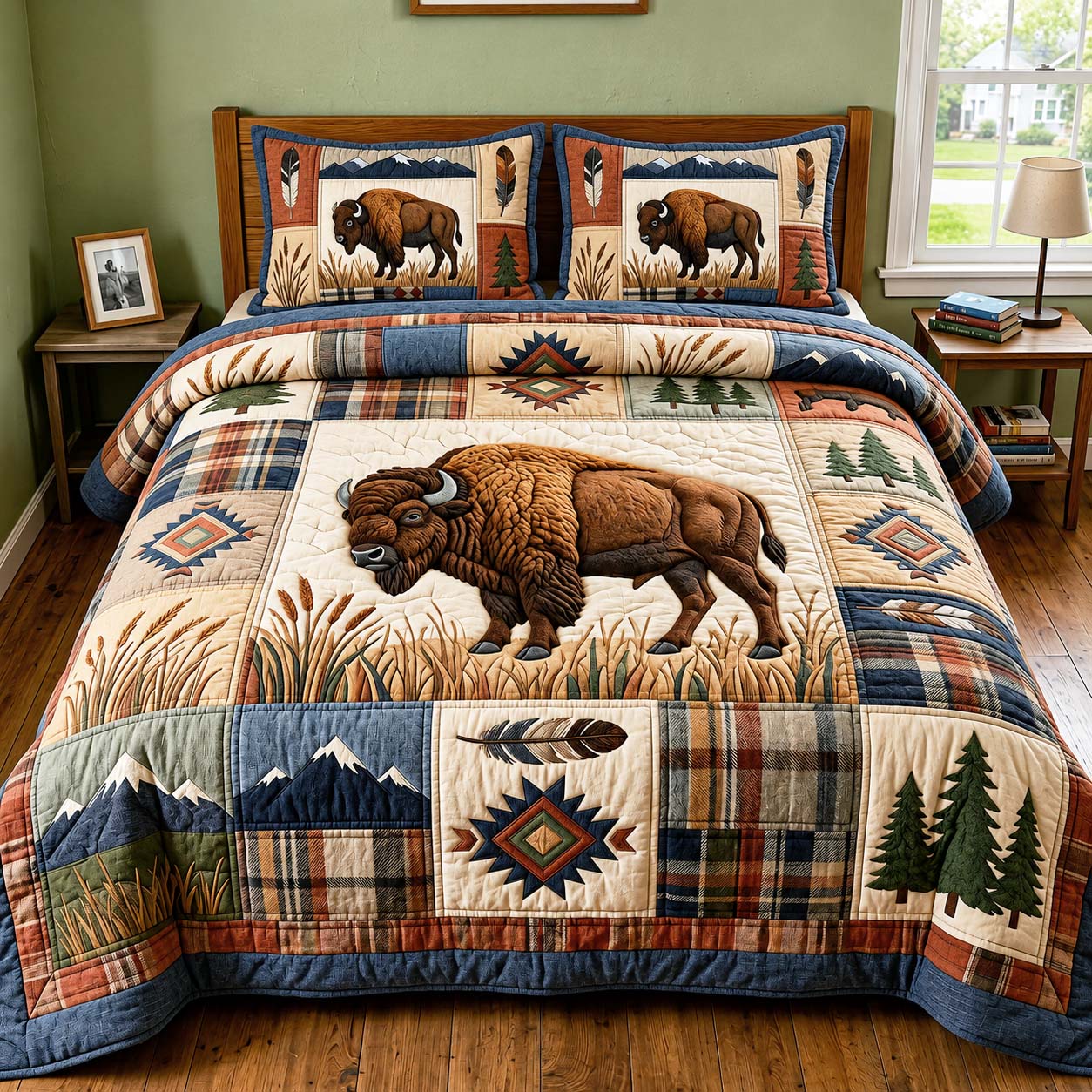 Prairie Buffalo Quilted Bedding Set Prairie Buffalo Arrangement Gift For Prairie Buffalo - Tradiviet