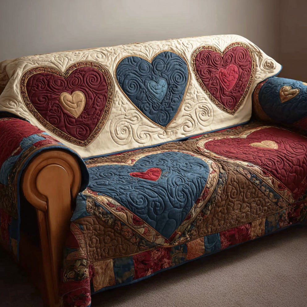 Prairie Heart Quilted Sofa Cover Warm Room Decor Present For Home Lovers - Tradiviet
