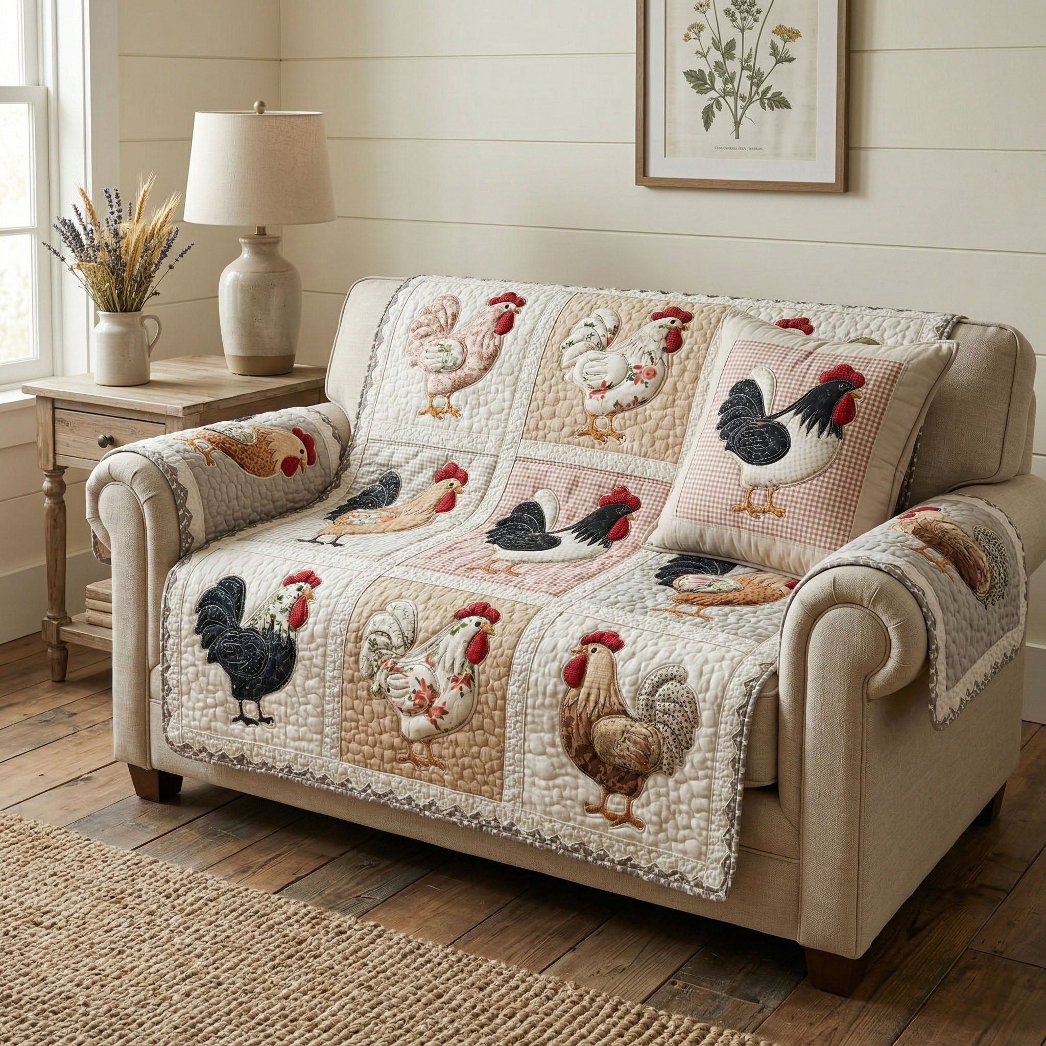 Prairie Hen Quilted Sofa Cover Sofa Covers For Sale Best Gifts For Chicken Owners - Tradiviet