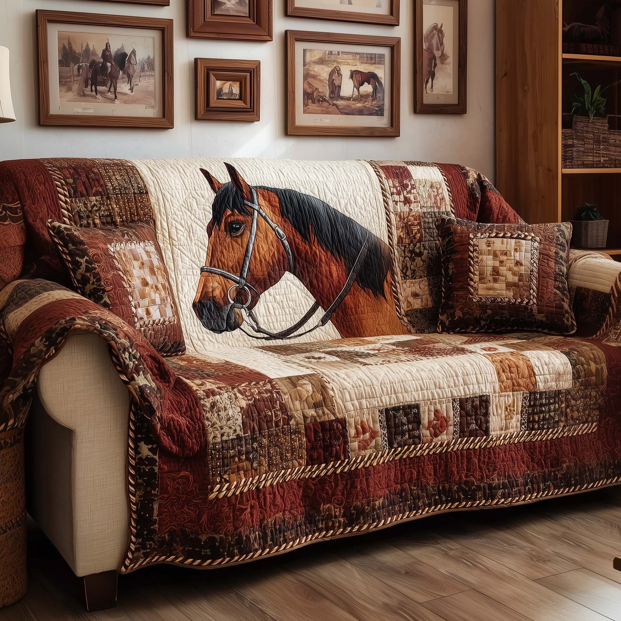 Prairie Horse Quilted Sofa Cover Western Home Couch Cover Gift For Home Decorators - Tradiviet