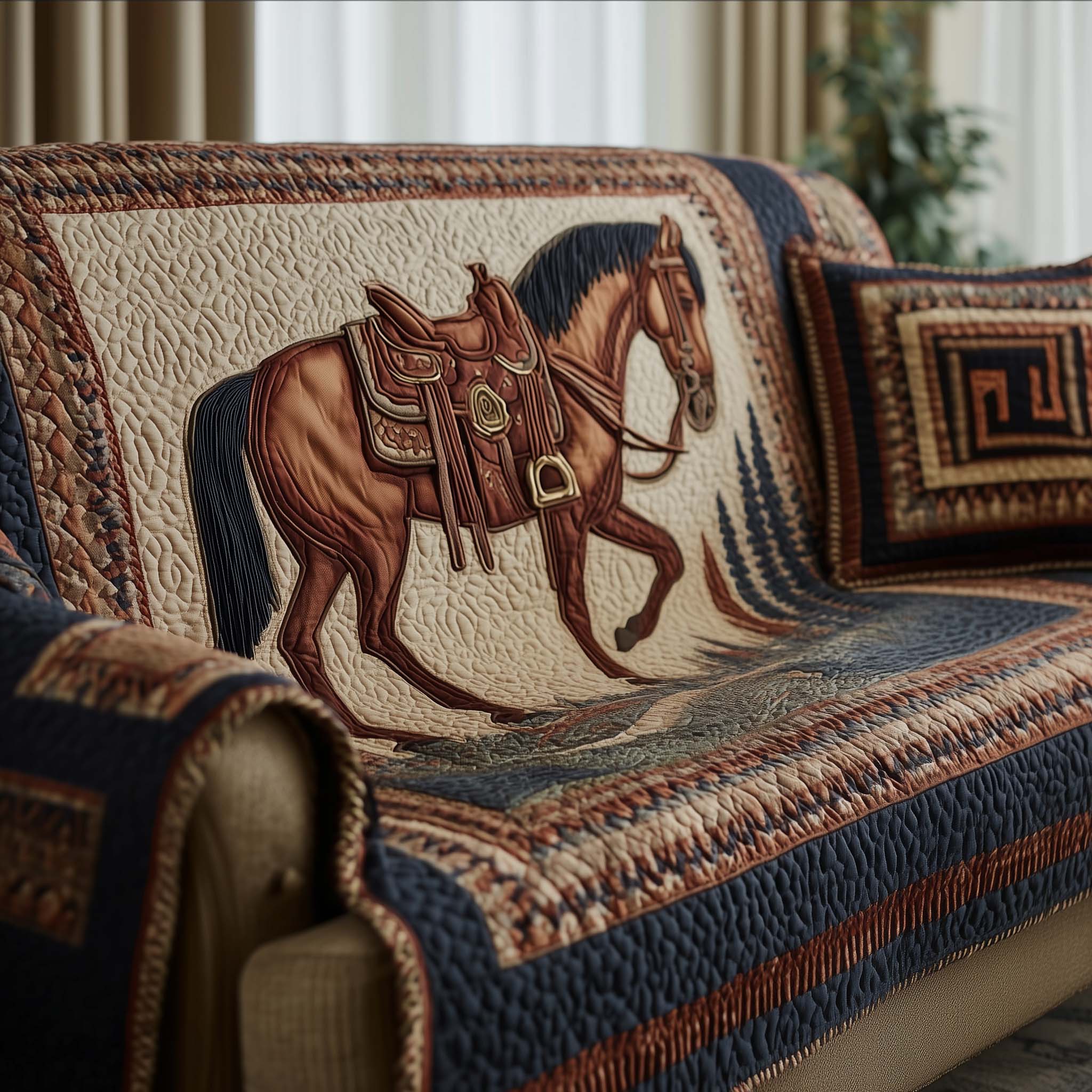 Prairie Horse Quilted Sofa Cover Western Home Couch Cover Perfect Housewarming Gift Ideas - Tradiviet