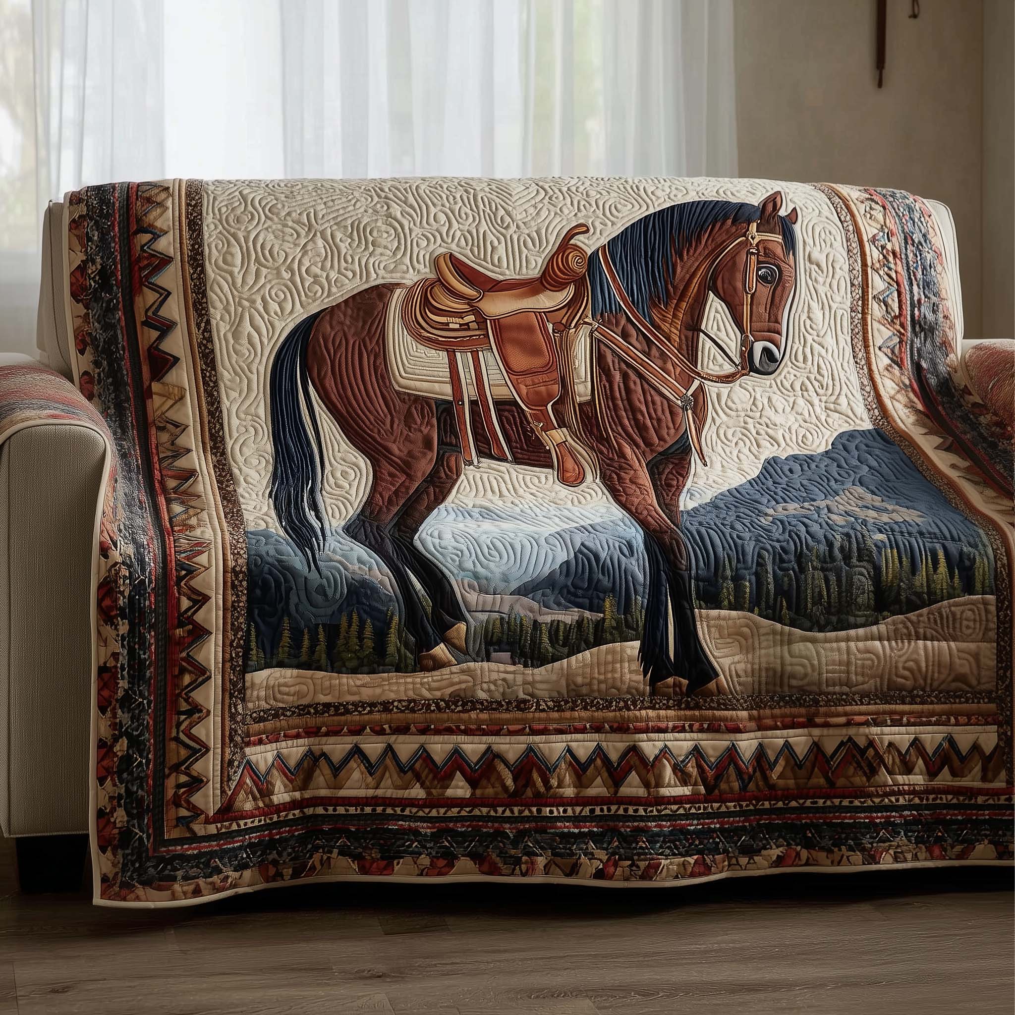 Prairie Horse Quilted Sofa Cover Western Home Couch Cover Presents For Deer Hunters - Tradiviet