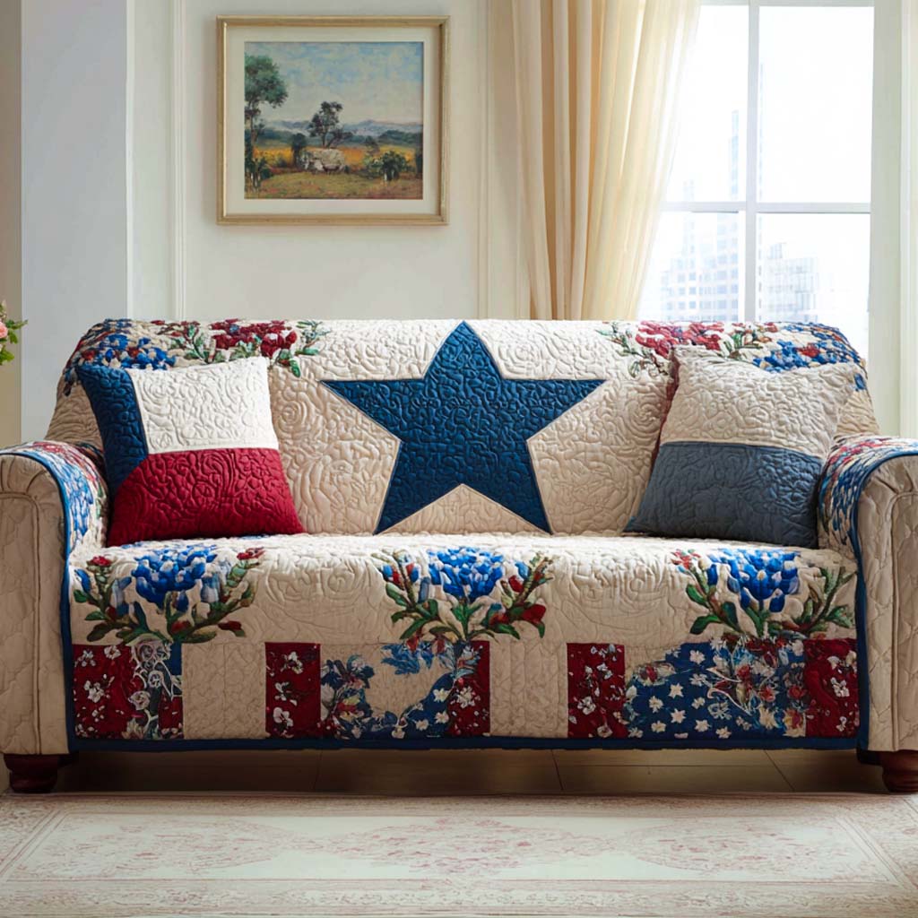 Prairie Star Quilted Sofa Cover Living Room Decorations Texas Christmas Gifts - Tradiviet