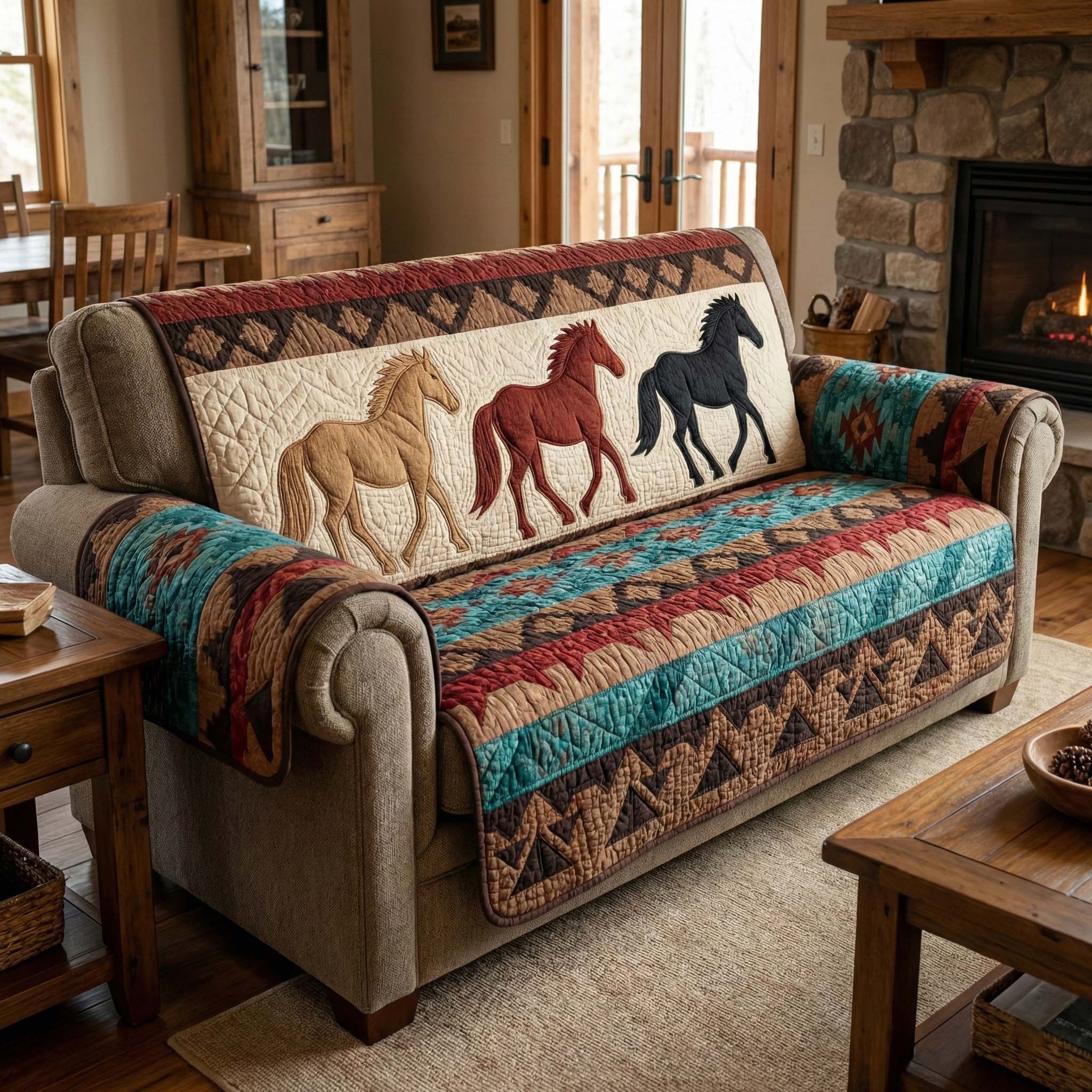 Prairie Trio Quilted Sofa Cover Southwest Home Couch Cover Top Home Decor Gifts - Tradiviet