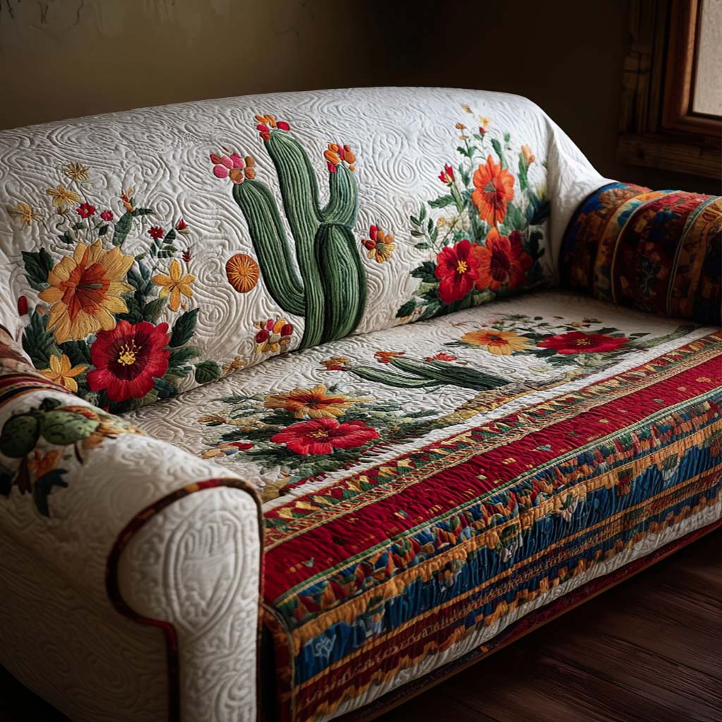 Prickly Pear Quilted Sofa Cover Neutral Home Room Decor Room Gift For Her - Tradiviet
