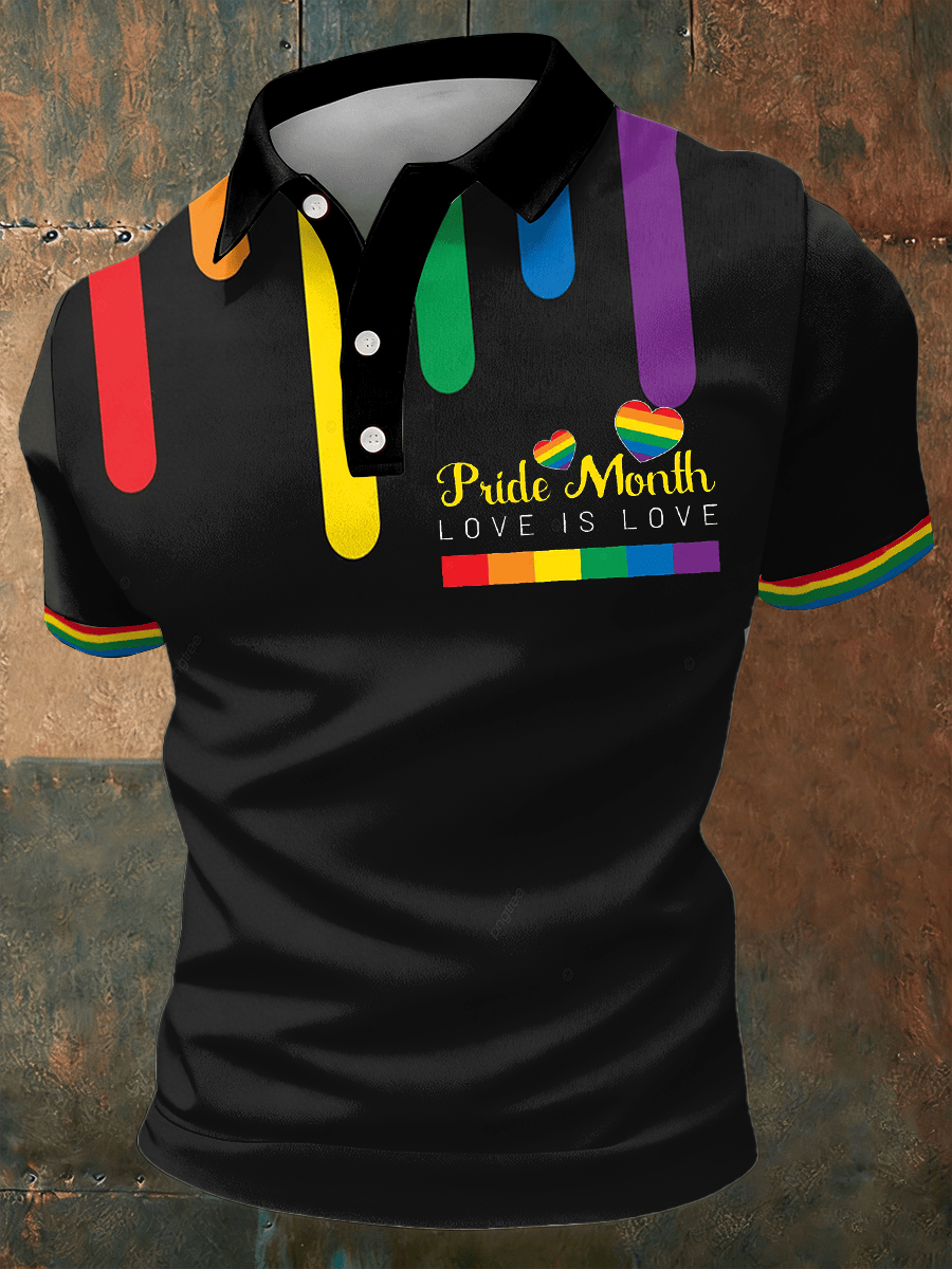 Pride Month Love Is Love Rainbow Heart Polo Shirt Pride Merch Gift For Friends - Tradiviet