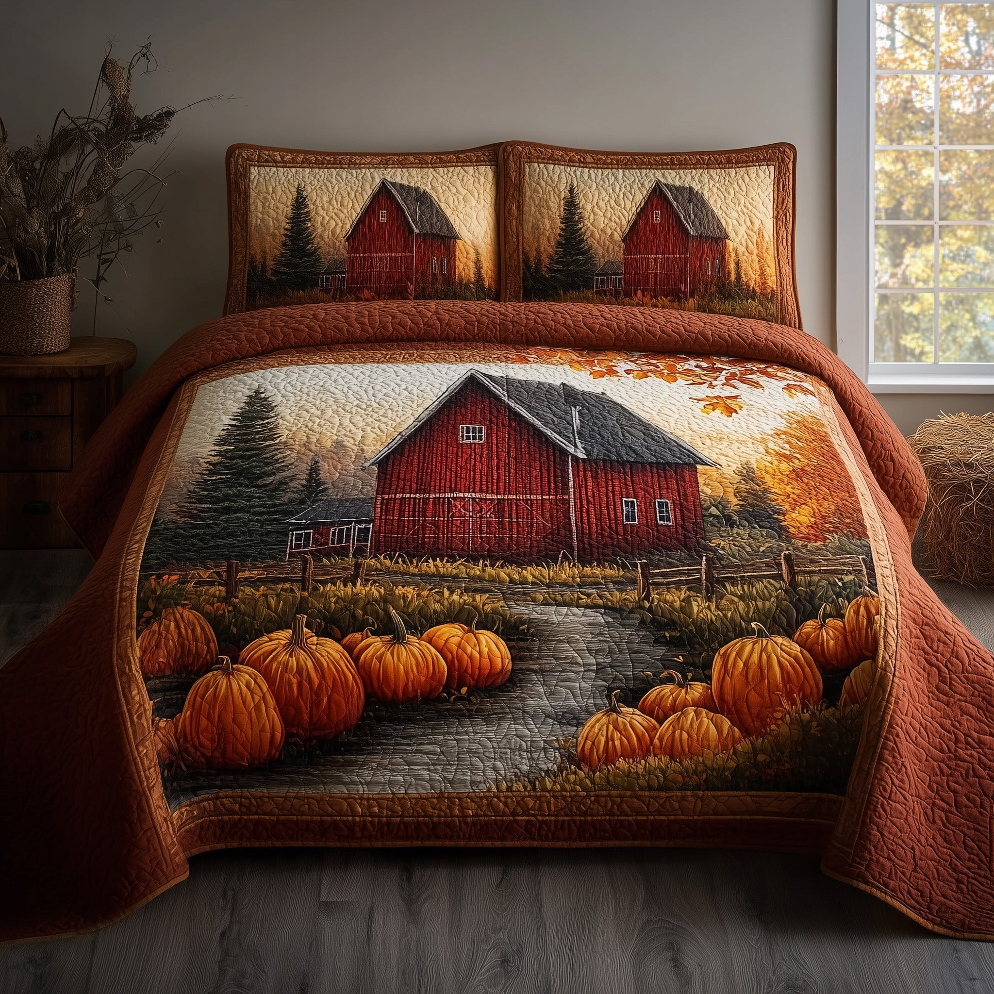 Pumpkin Barn Quilted Bedding Set Pumpkin Barn Atmosphere Gift For Pumpkin Barn - Tradiviet