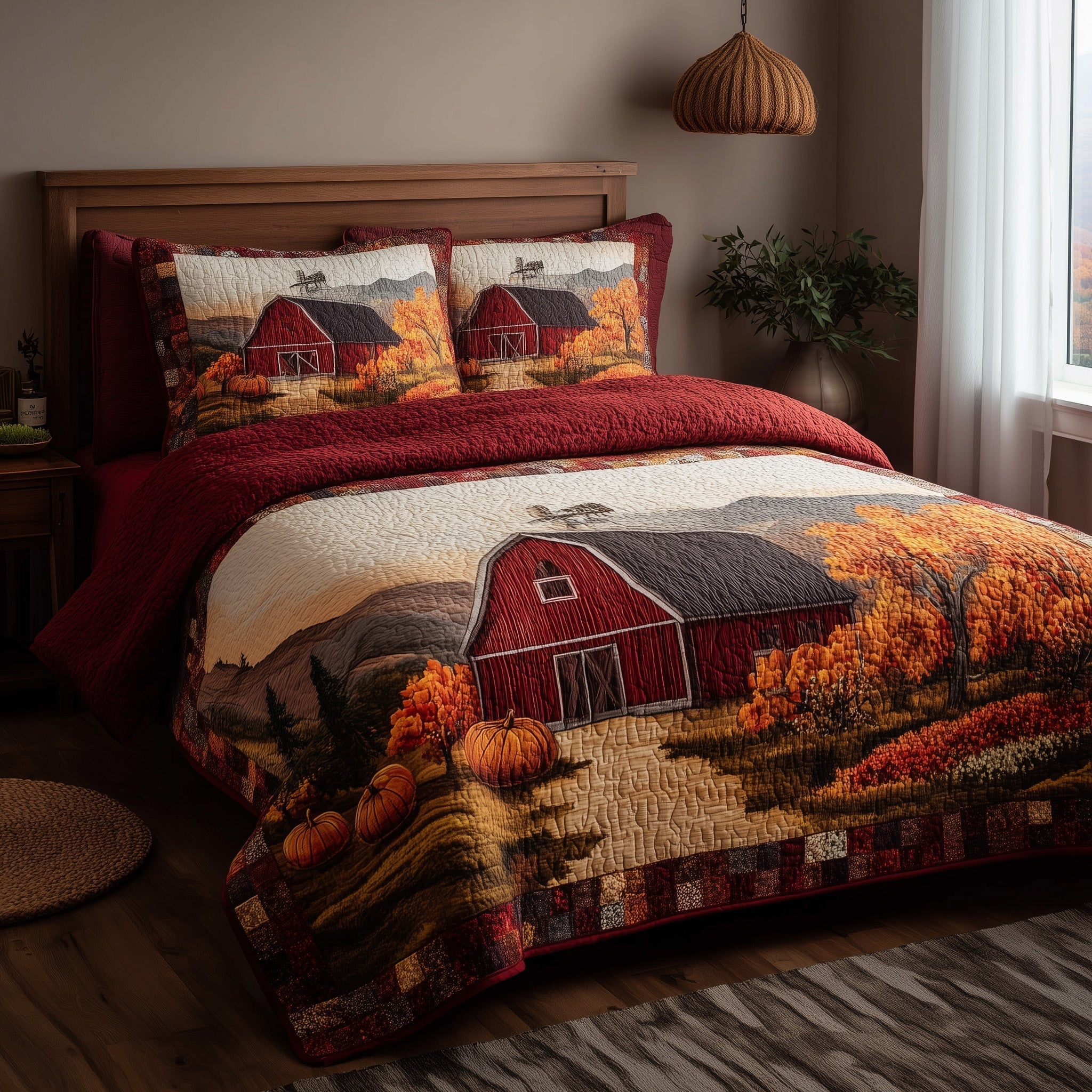 Pumpkin Barn Quilted Bedding Set Pumpkin Barn Comfort Gift For Barn - Tradiviet