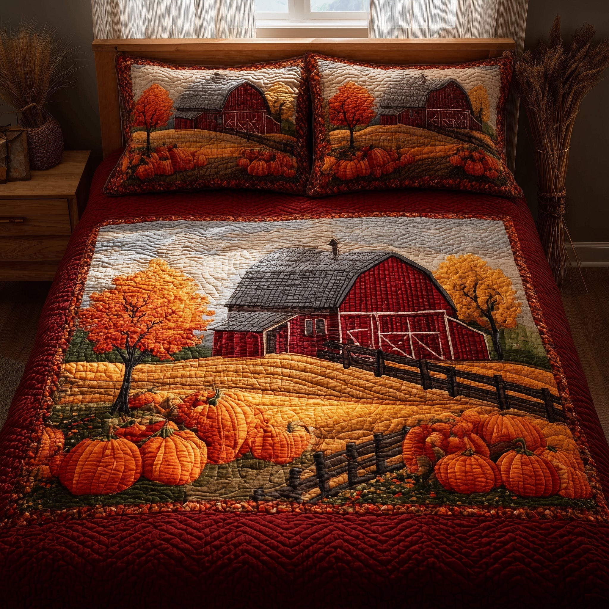 Pumpkin Barn Quilted Bedding Set Pumpkin Barn Serenity Gift For Barn Lovers - Tradiviet