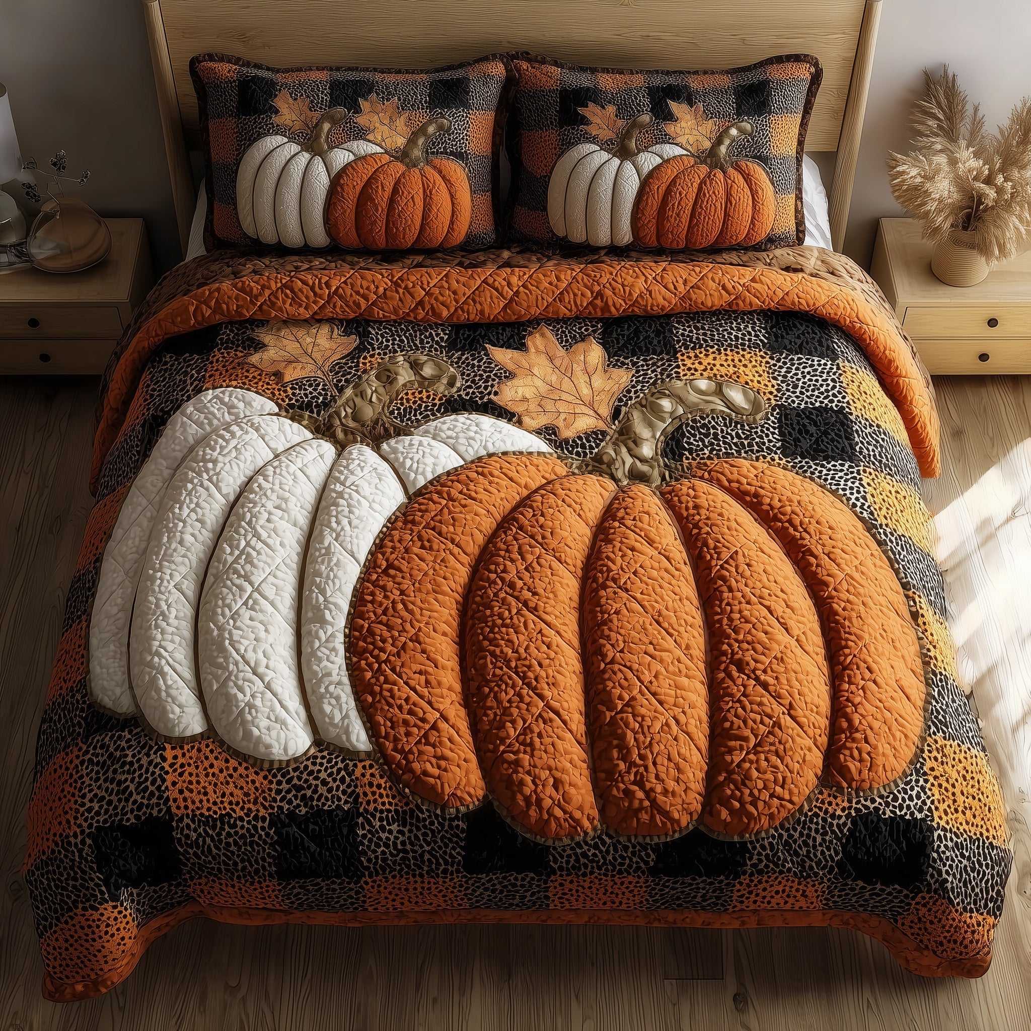 Pumpkin Charm Quilted Bedding Set Pumpkin Charm Journey Gift For Pumpkin Dad - Tradiviet