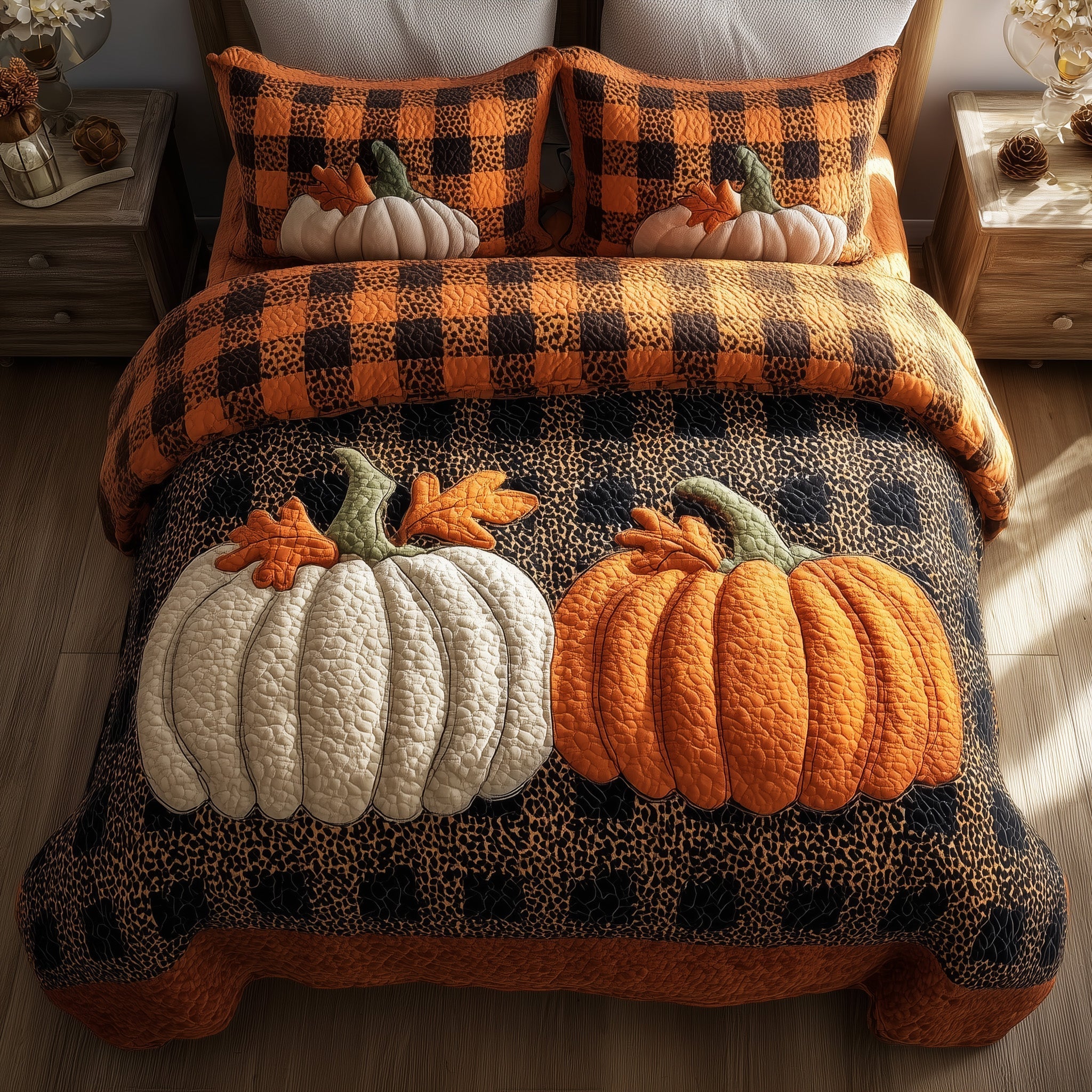 Pumpkin Charm Quilted Bedding Set Pumpkin Charm Space Gift For Pumpkin Wife - Tradiviet