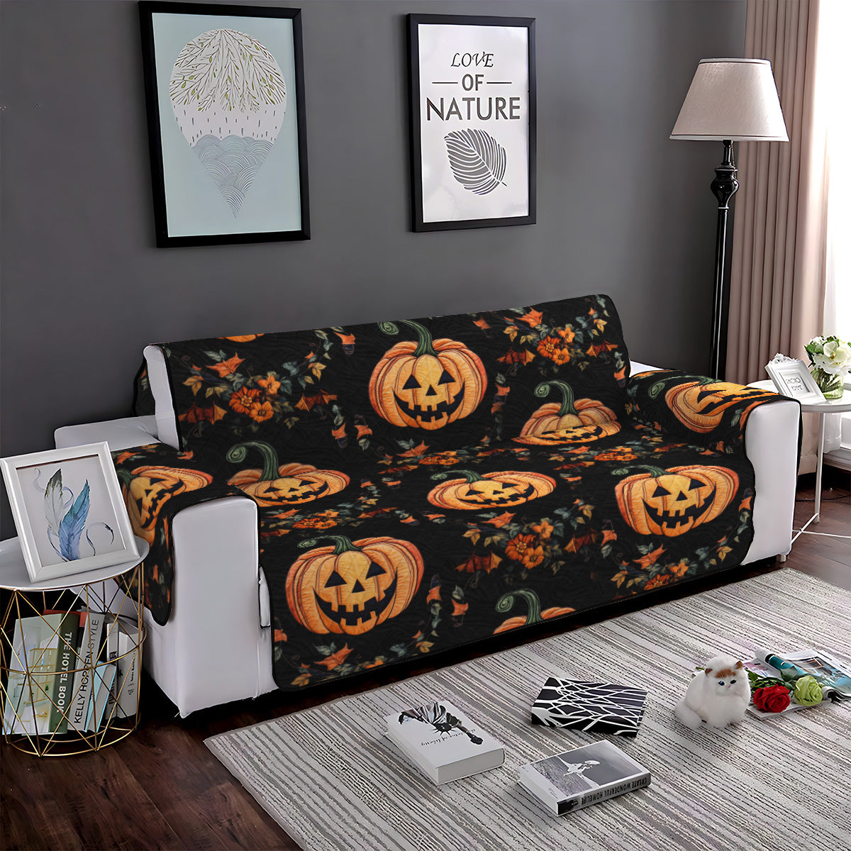 Pumpkin Delight Quilted Sofa Cover Beautiful Home Room Decor Interior Design Gift Ideas - Tradiviet