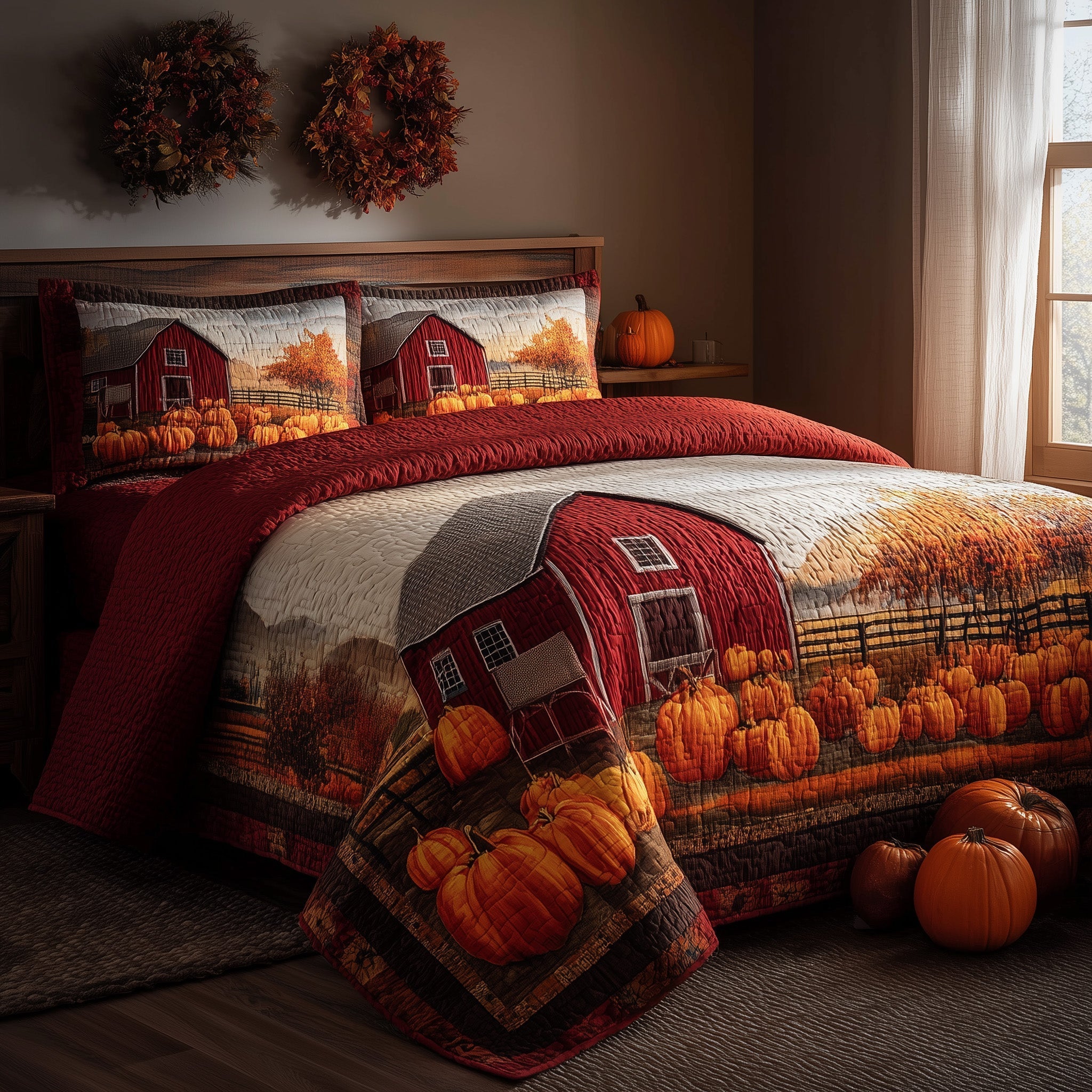 Pumpkin Farm Quilted Bedding Set Pumpkin Farm Bedroom Gift For Pumpkin Farm - Tradiviet