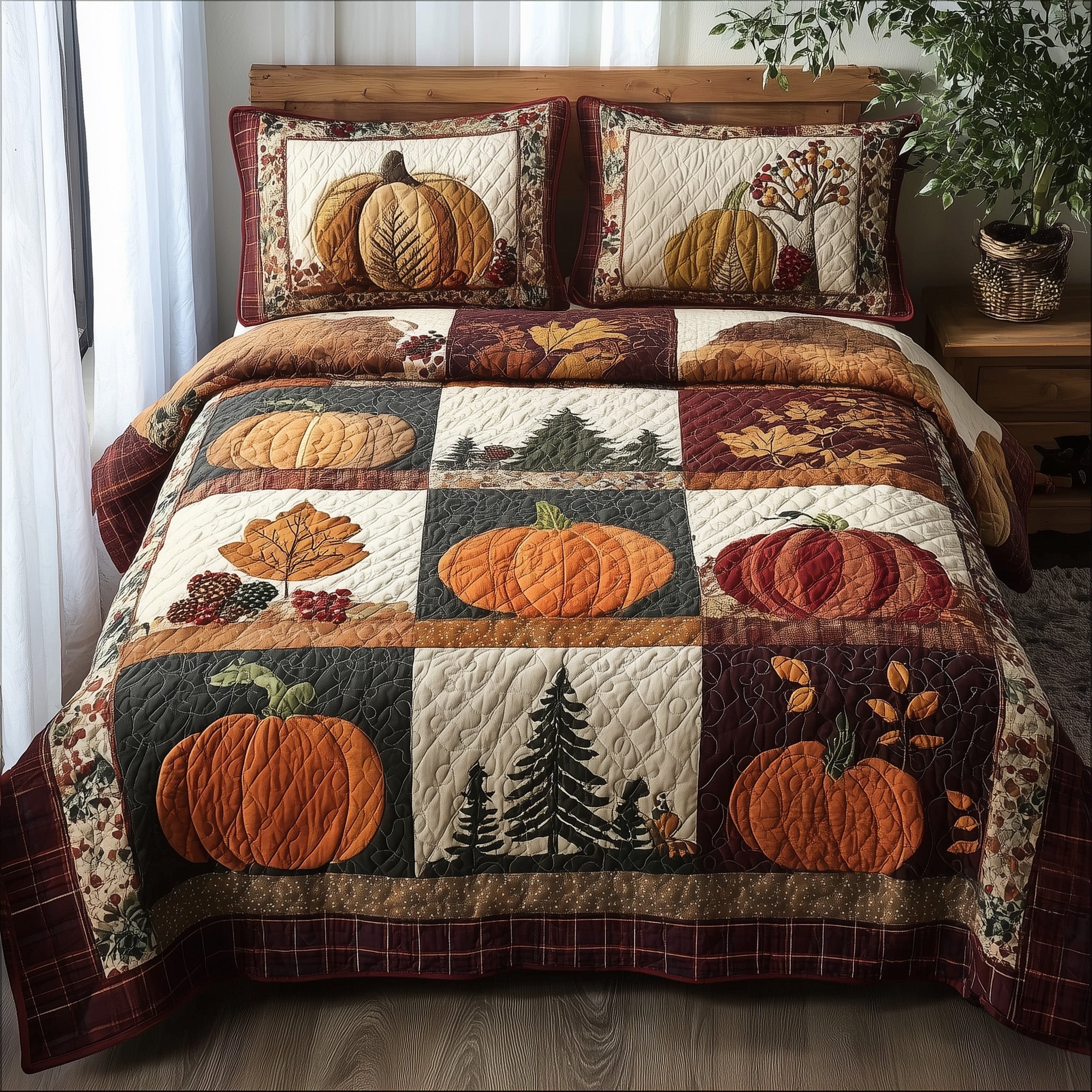 Pumpkin Harvest Quilted Bedding Set Pumpkin Harvest Island Gift For Pumpkin - Tradiviet