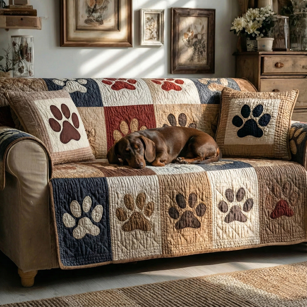 Puppy Haven Quilted Sofa Cover Natural Room Decor Trendy Room Decor Gifts - Tradiviet
