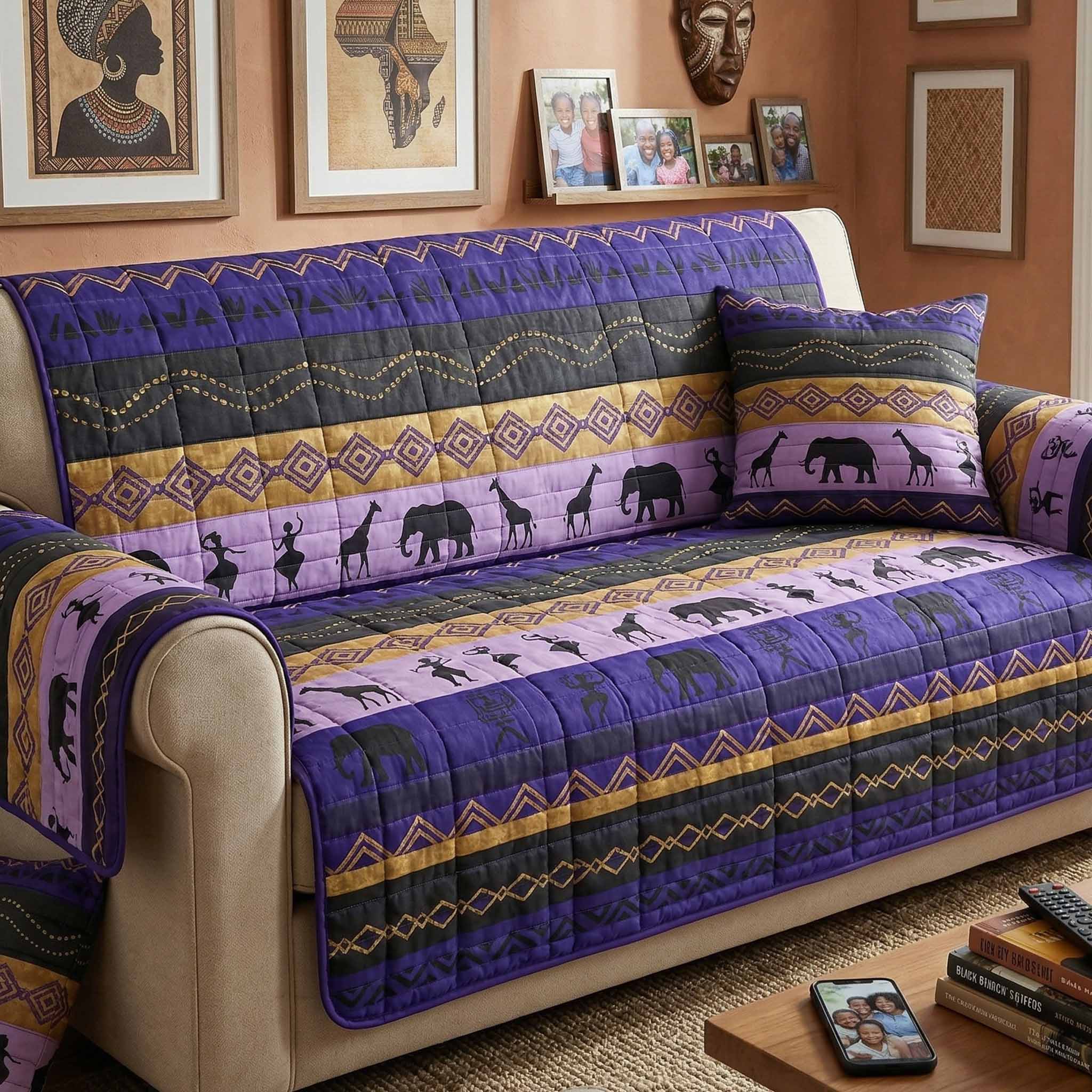 Purple Safari Quilted Sofa Cover Seasonal Room Decor Gift For Cozy Spaces - Tradiviet
