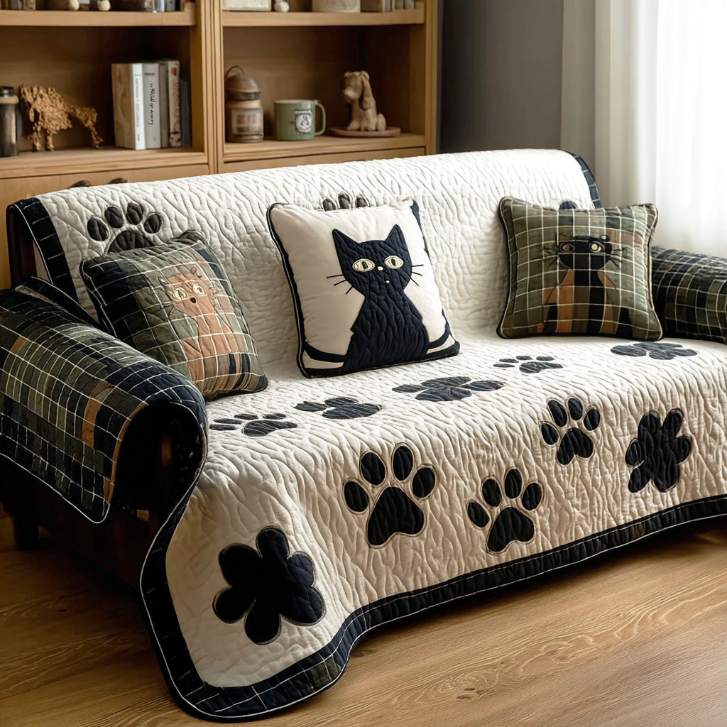 Quiet Kitty Quilted Sofa Cover Wall Room Decor Gift For Home Decorators - Tradiviet