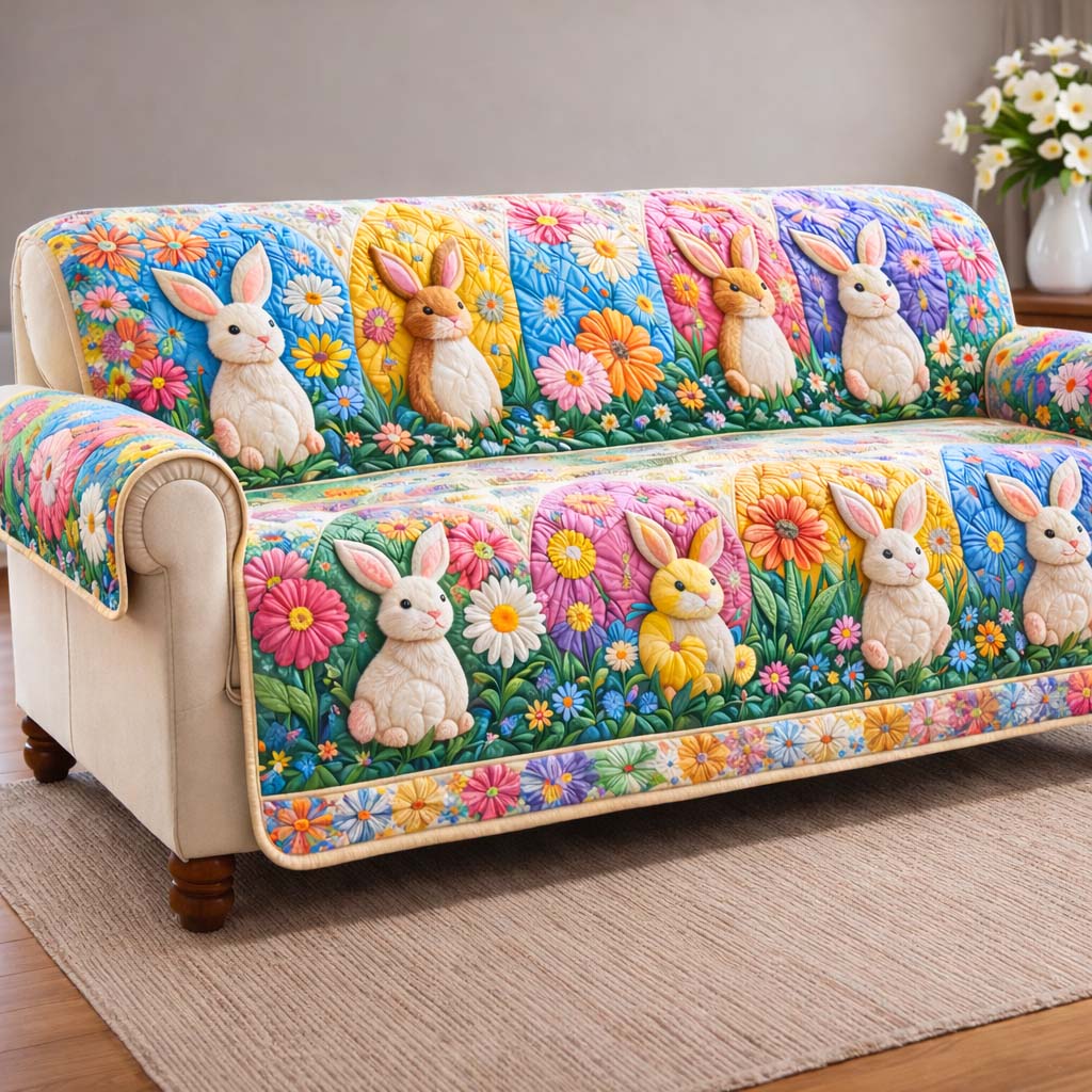 Rabbit Quilted Sofa Cover Spring Home Couch Cover Cozy Housewarming Gift Ideas - Tradiviet