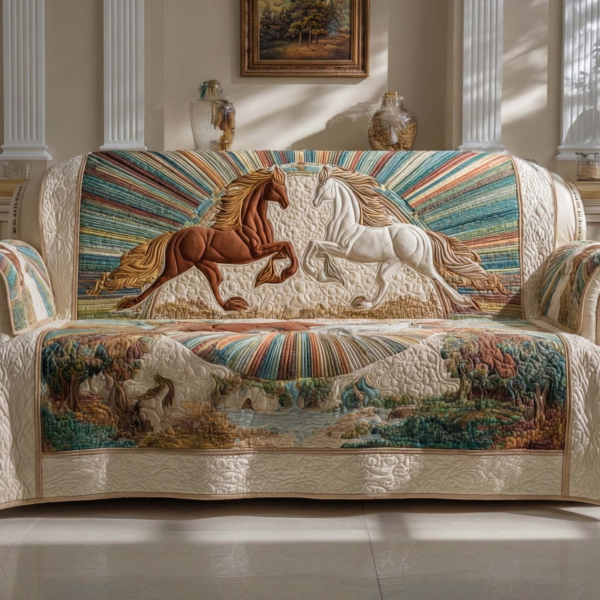 Radiant Mane Quilted Sofa Cover Room Room Decor Trendy Room Decor Gifts - Tradiviet