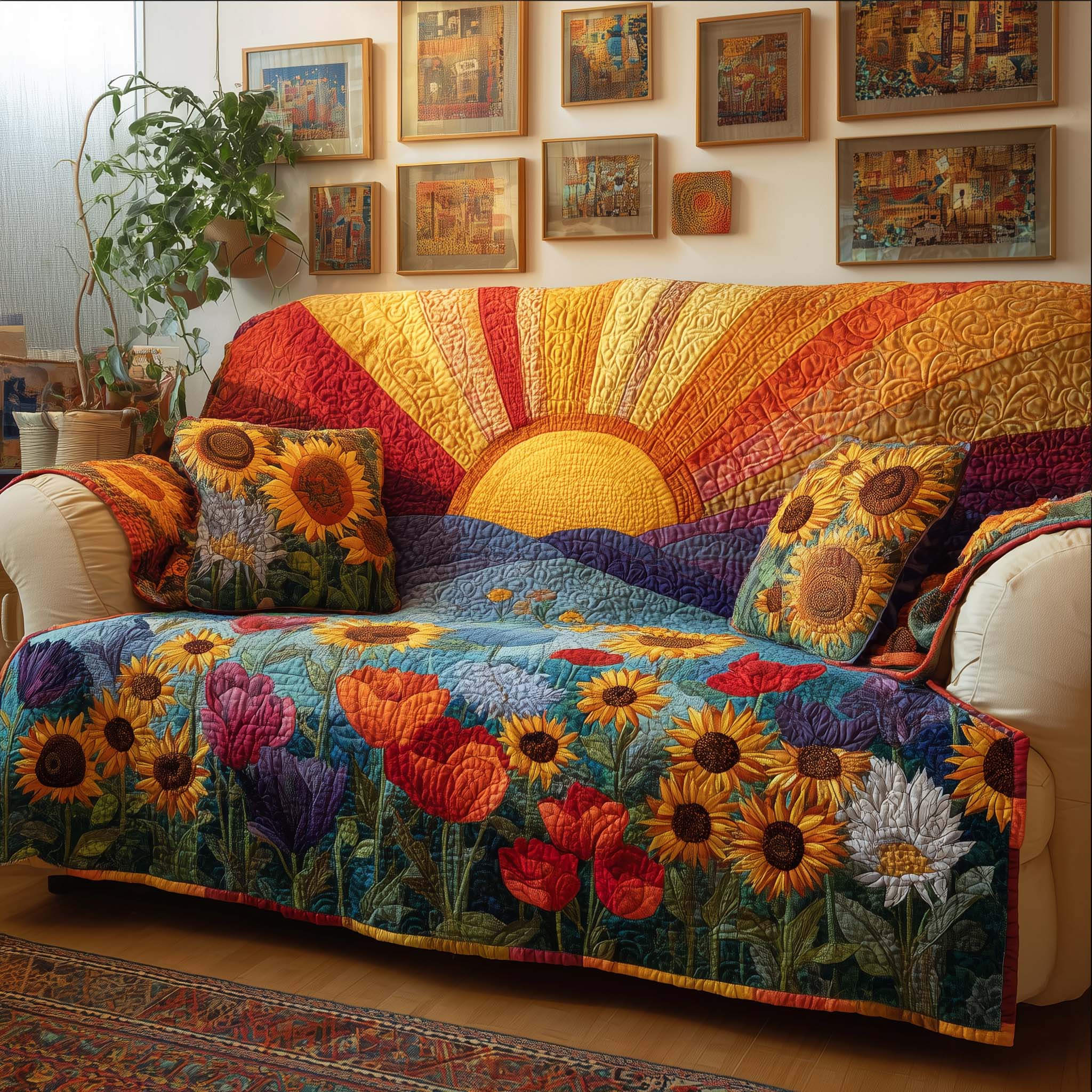 Radiant Meadow Quilted Sofa Cover Floral Home Couch Cover Home Lover Gift Ideas - Tradiviet
