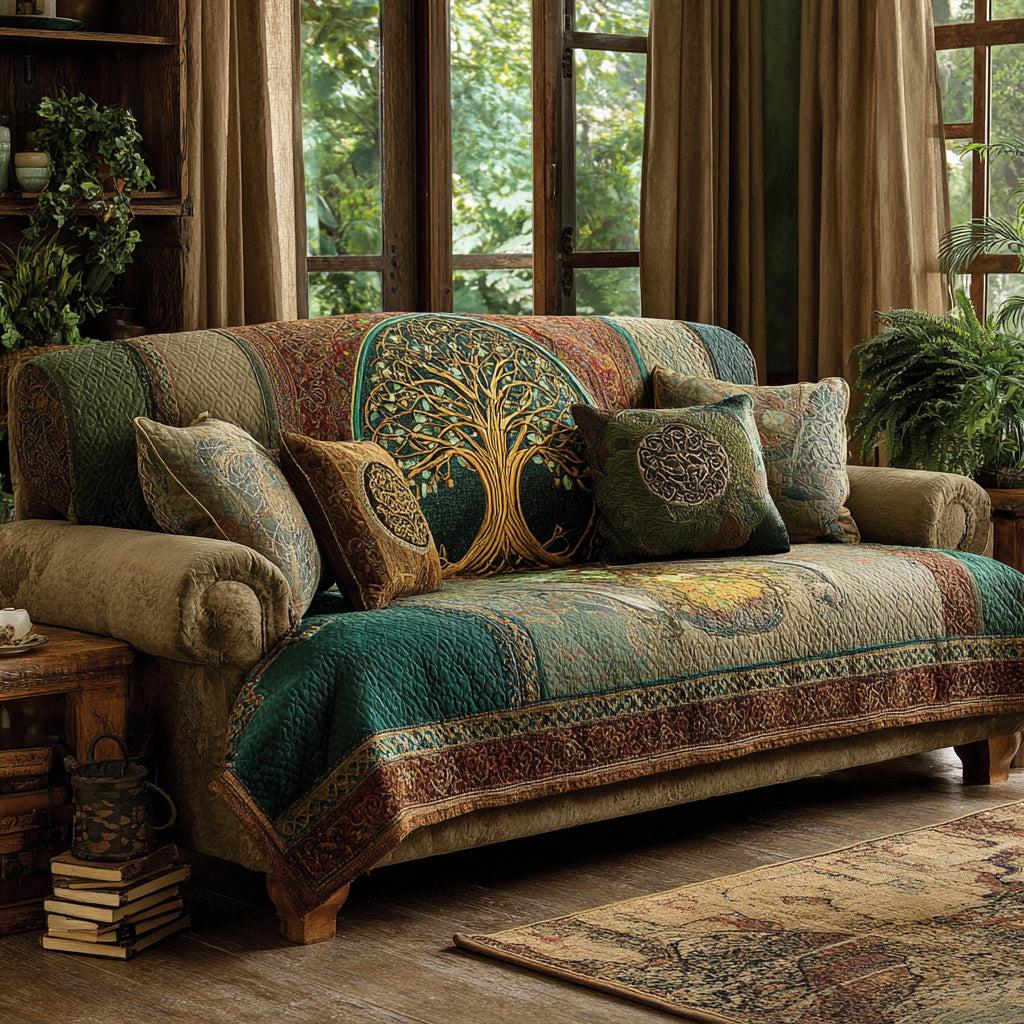 Radiant Roots Quilted Sofa Cover Classic Room Decor Top Home Decor Gifts - Tradiviet