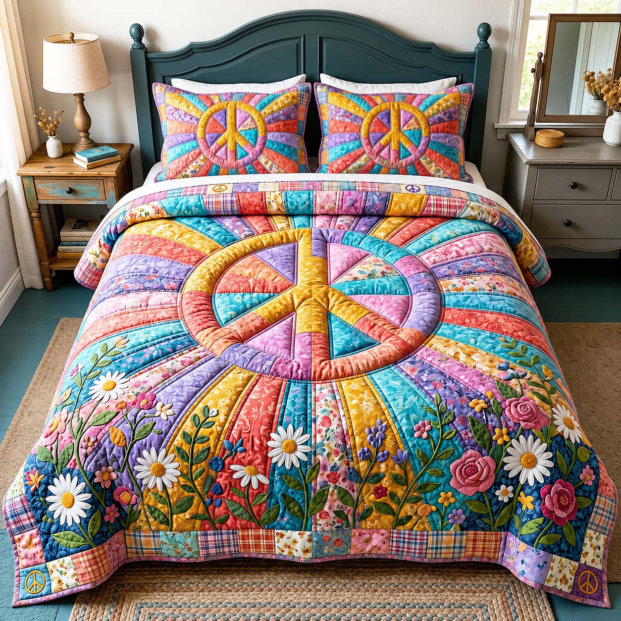 Rainbow Bloom Quilted Bedding Set Rainbow Bloom Impression Gift For Rainbow Bloom - Tradiviet