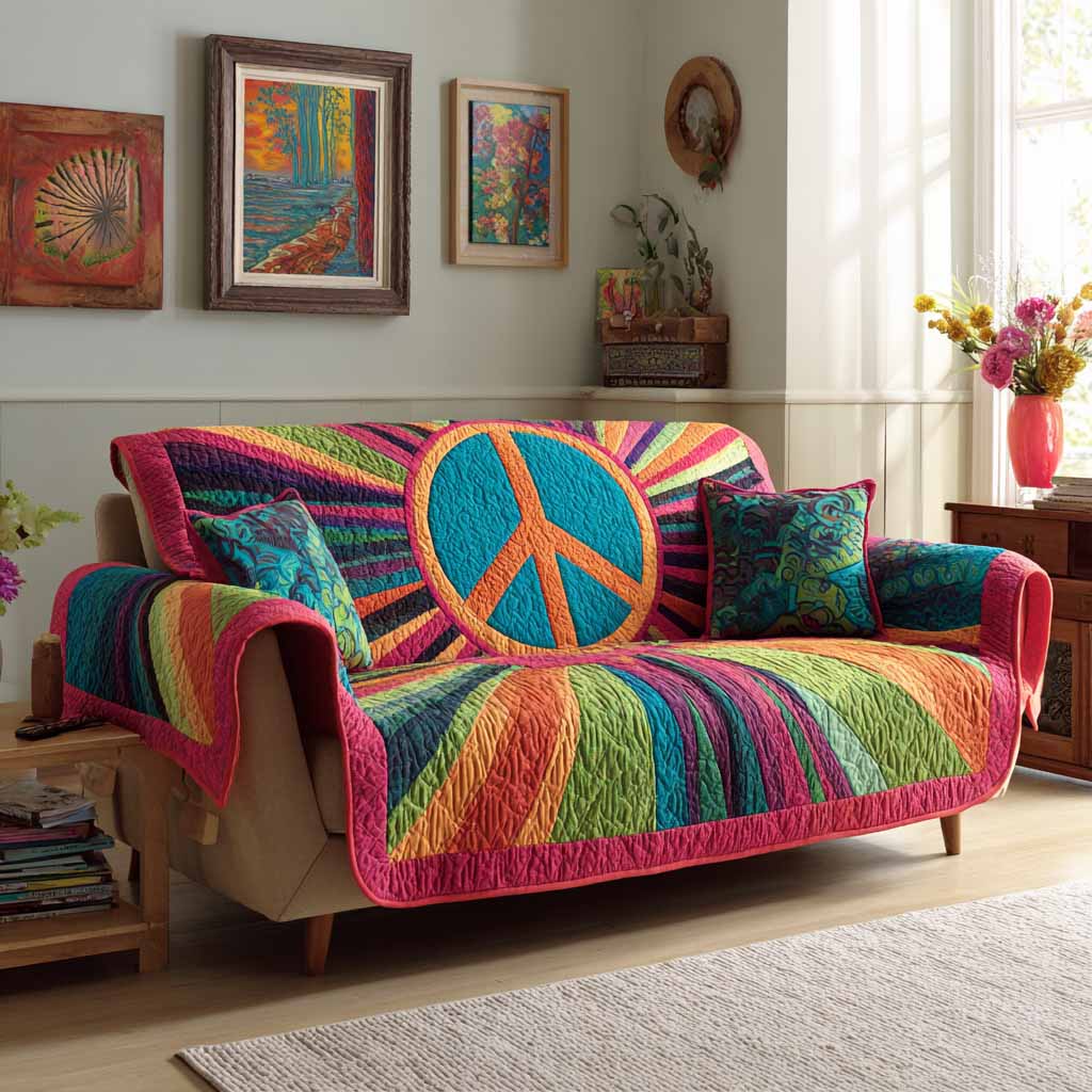 Rainbow Commune Quilted Sofa Cover Classic Home Room Decor Best Home Decor Gifts - Tradiviet