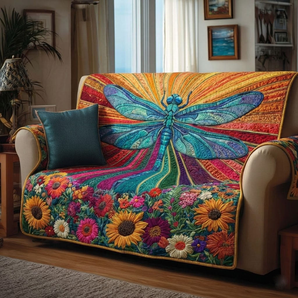 Rainbow Duffle Quilted Sofa Cover Sofa Chaise Cover Great Dragonfly Lover Gift Ideas - Tradiviet
