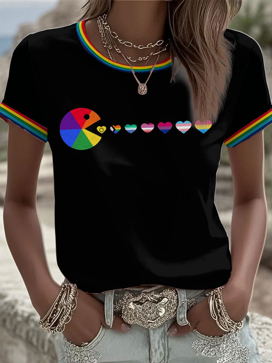 Rainbow Gamer Pac-Man Shirt Inclusive LGBTQ Flags Pride Merch Gift For Game Lovers - Tradiviet