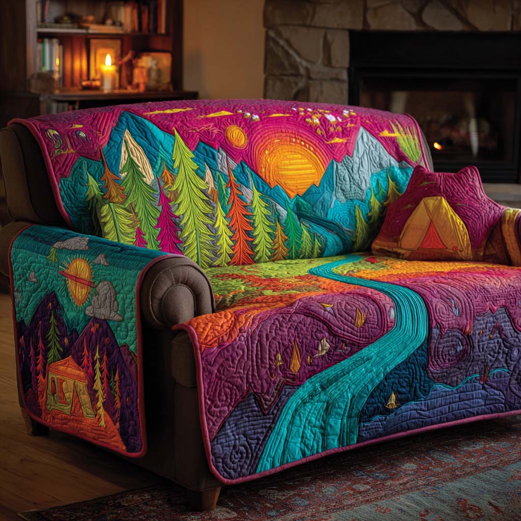 Rainbow Night Camp Quilted Sofa Cover Interior Room Decor Gifts For Room Decor - Tradiviet