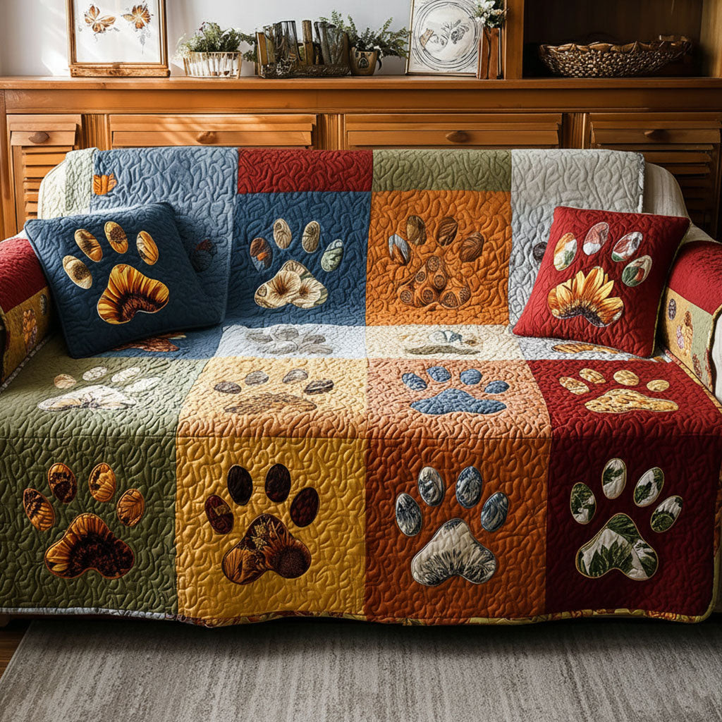 Rainbow Paw Quilted Sofa Cover Sofa Furniture Slip Covers Great Gifts For Dog Owners - Tradiviet