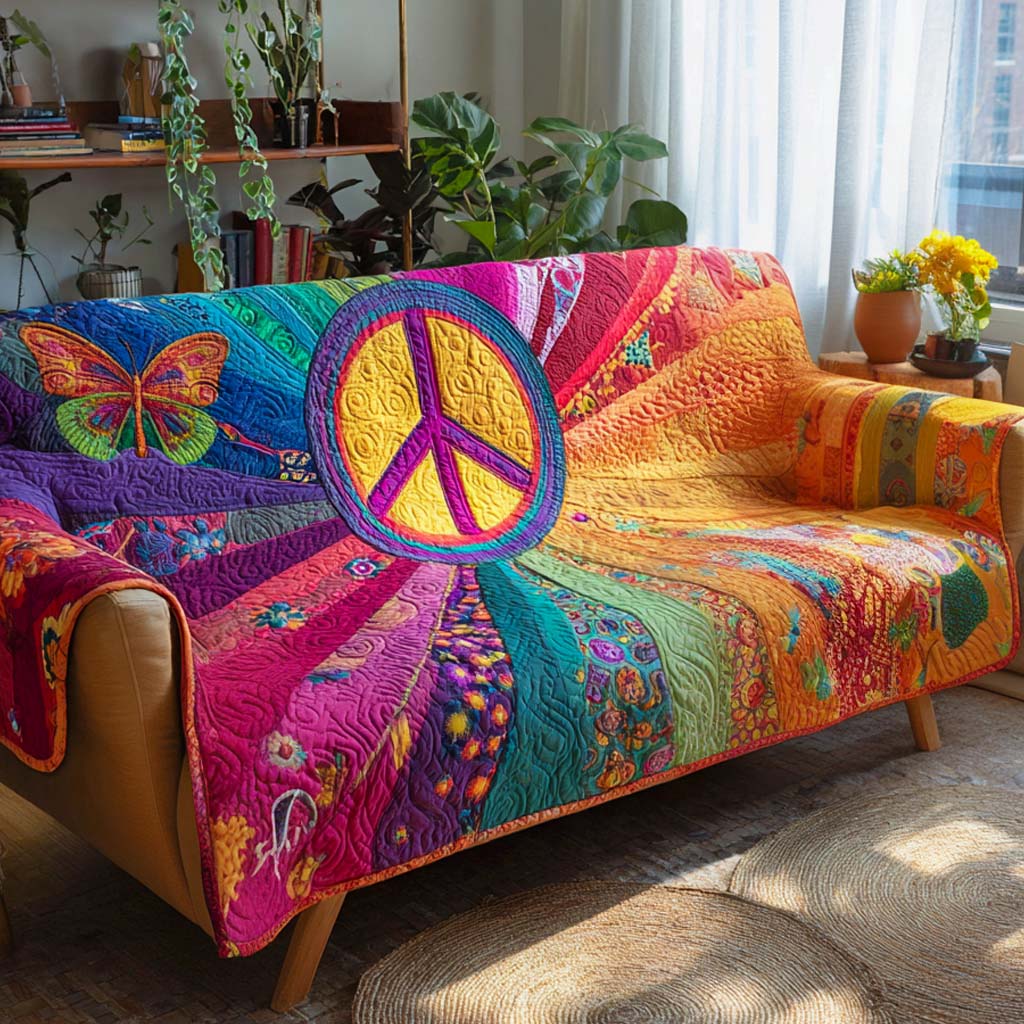 Rainbow Peace Garden Quilted Sofa Cover Room Decor For Room Unique Housewarming Gift Ideas - Tradiviet