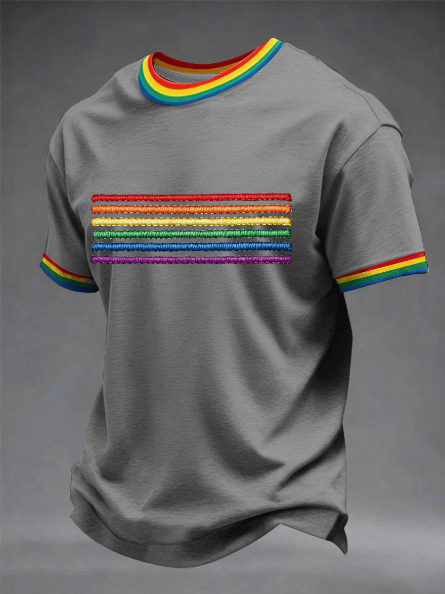 Rainbow Stripe Pride T-Shirt Minimalist Pride Merch Best Gift For Him - Tradiviet - Image 3