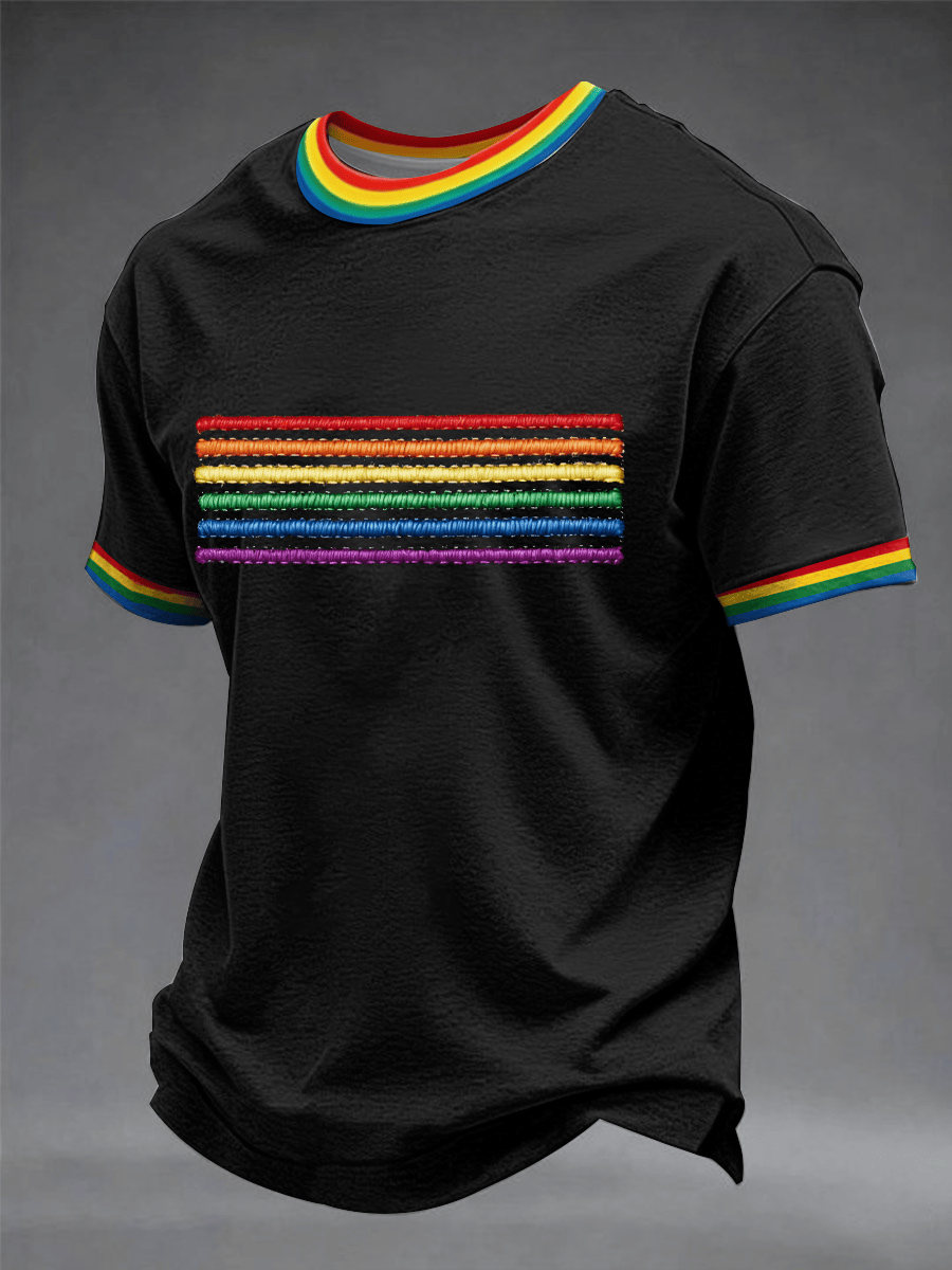 Rainbow Stripe Pride T-Shirt Minimalist Pride Merch Best Gift For Him - Tradiviet