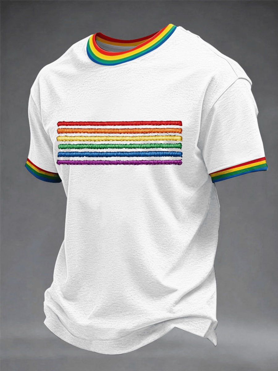 Rainbow Stripe Pride T-Shirt Minimalist Pride Merch Best Gift For Him - Tradiviet - Image 2