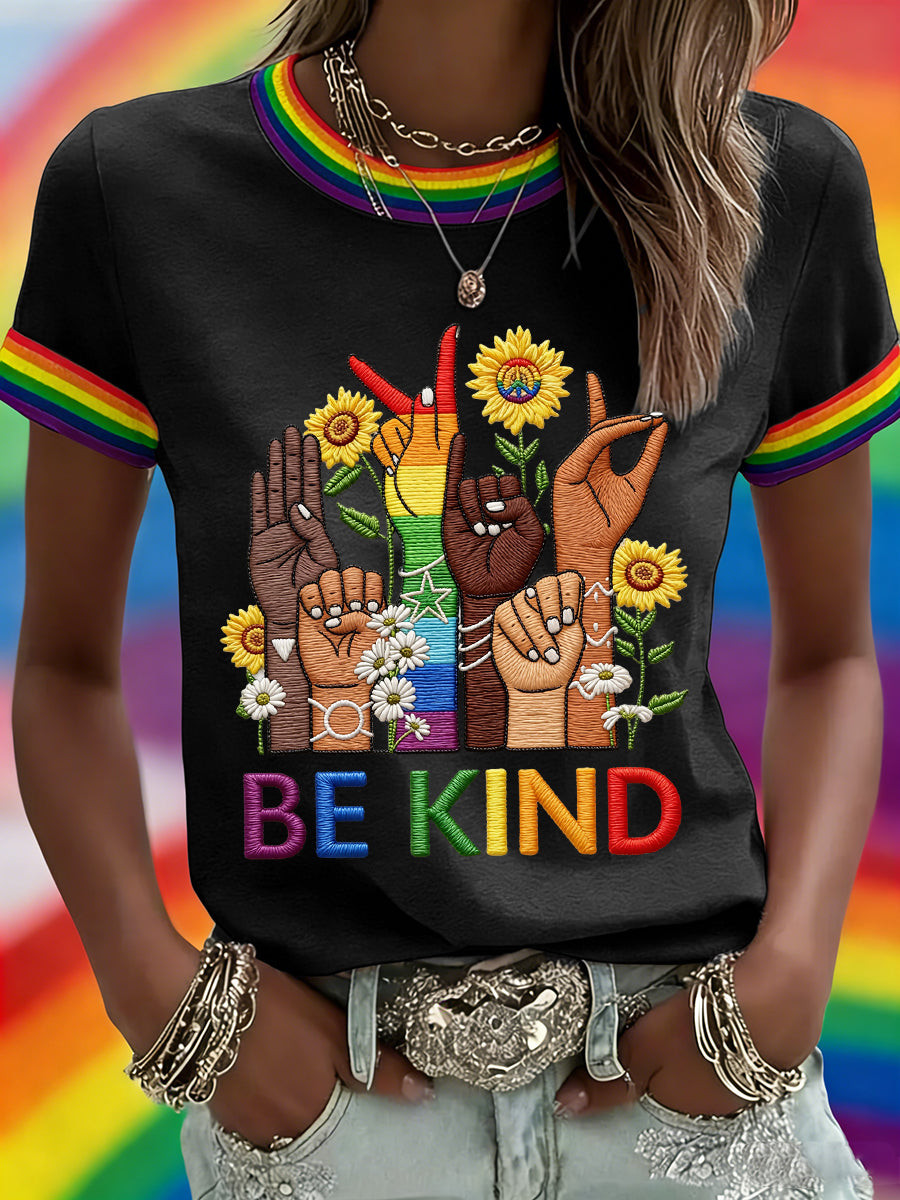 Rainbow Sunflower Be Kind Sign Language Shirt LGBTQ Pride Merch Equal Rights Gift For Her - Tradiviet