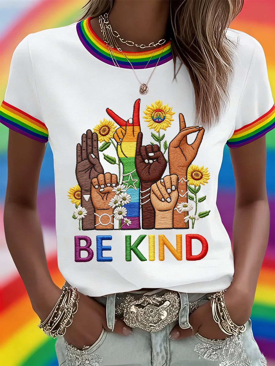 Rainbow Sunflower Be Kind Sign Language Shirt LGBTQ Pride Merch Equal Rights Gift For Her - Tradiviet - Image 2