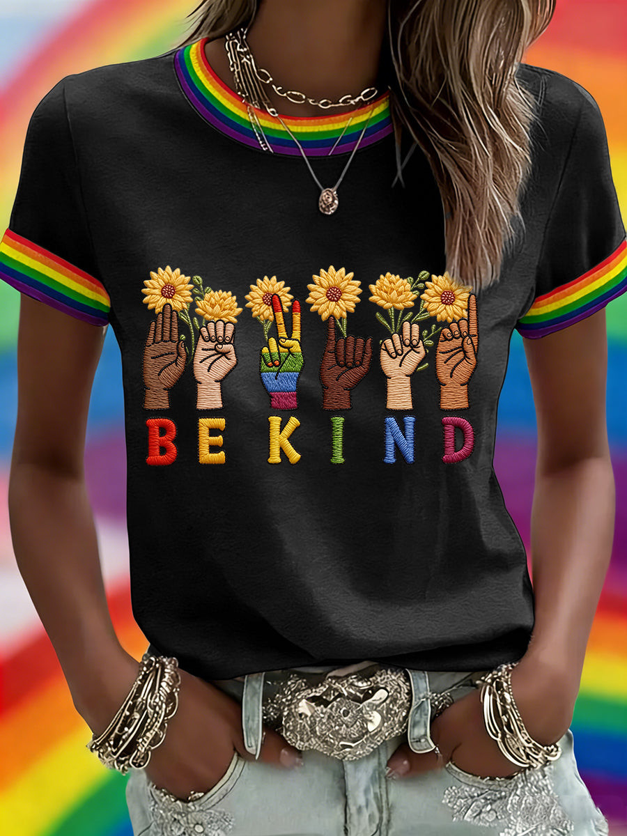Rainbow Sunflower LGBTQ Be Kind Sign Language Shirt Pride Month Merch Coming Out Support Gift - Tradiviet