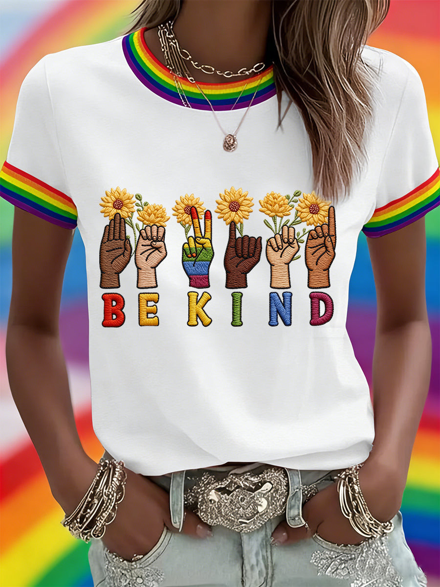 Rainbow Sunflower LGBTQ Be Kind Sign Language Shirt Pride Month Merch Coming Out Support Gift - Tradiviet - Image 2