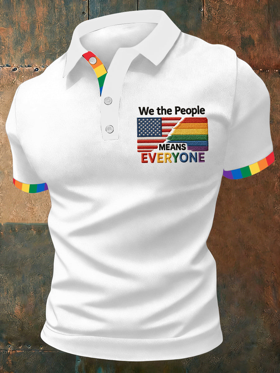 Rainbow USA Flag Patriotic Minimalist Polo Shirt Pride Month Apparel Gift For Husbands - Tradiviet