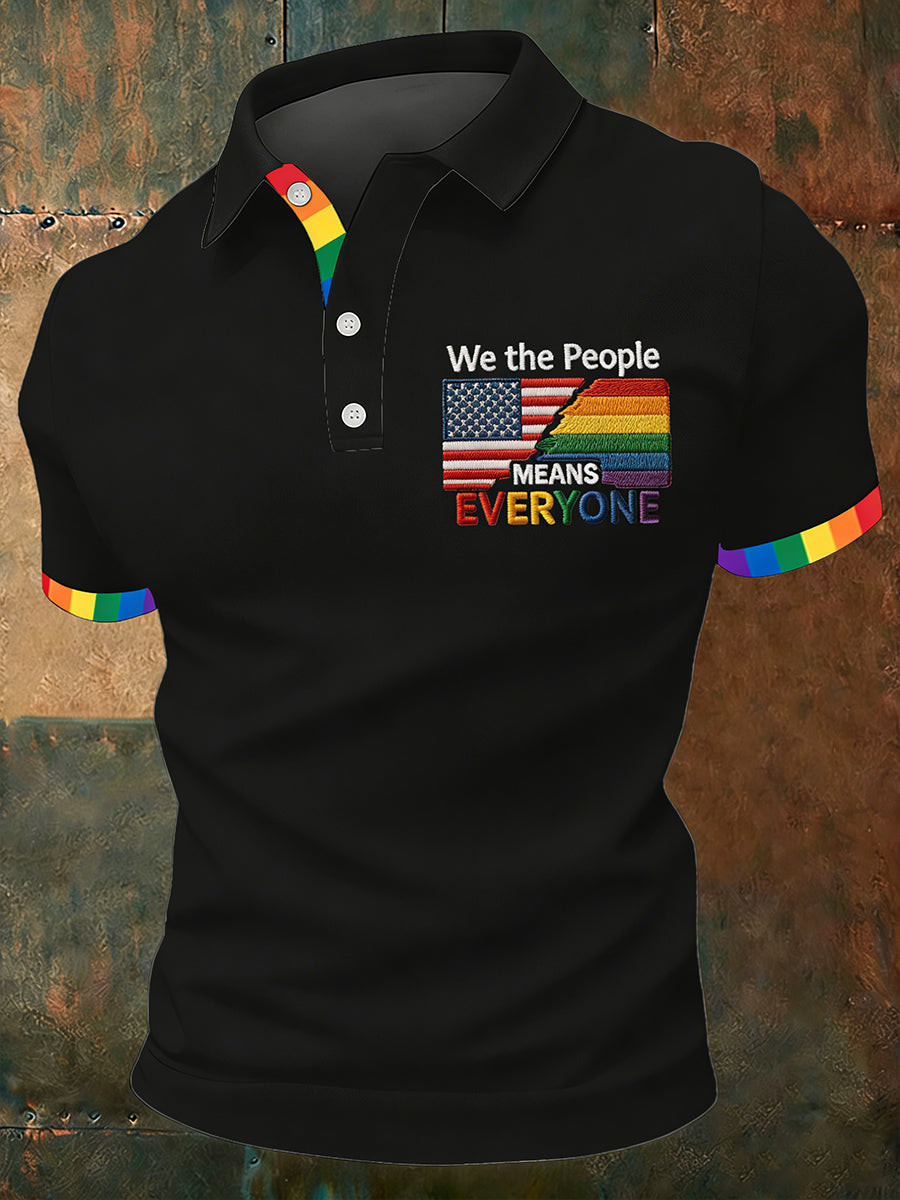 Rainbow USA Flag Patriotic Minimalist Polo Shirt Pride Month Apparel Gift For Husbands - Tradiviet - Image 2