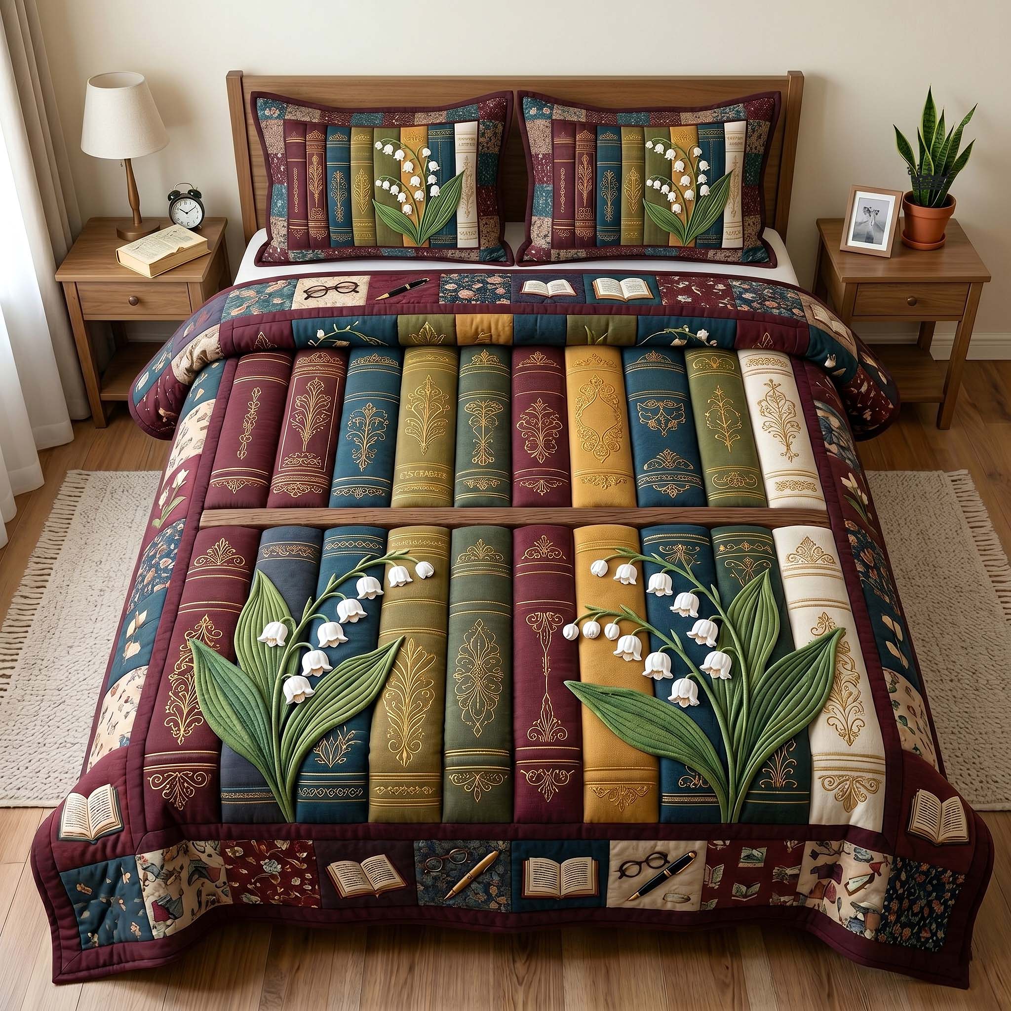Reading Nook Quilted Bedding Set Reading Nook Backdrop Gift For Reading - Tradiviet