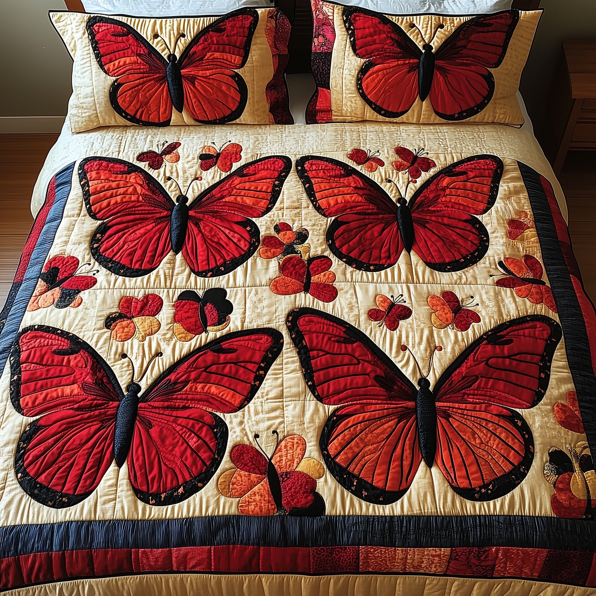 Red Butterfly Quilted Bedding Set Red Butterfly Honor Gift For Red Fans - Tradiviet