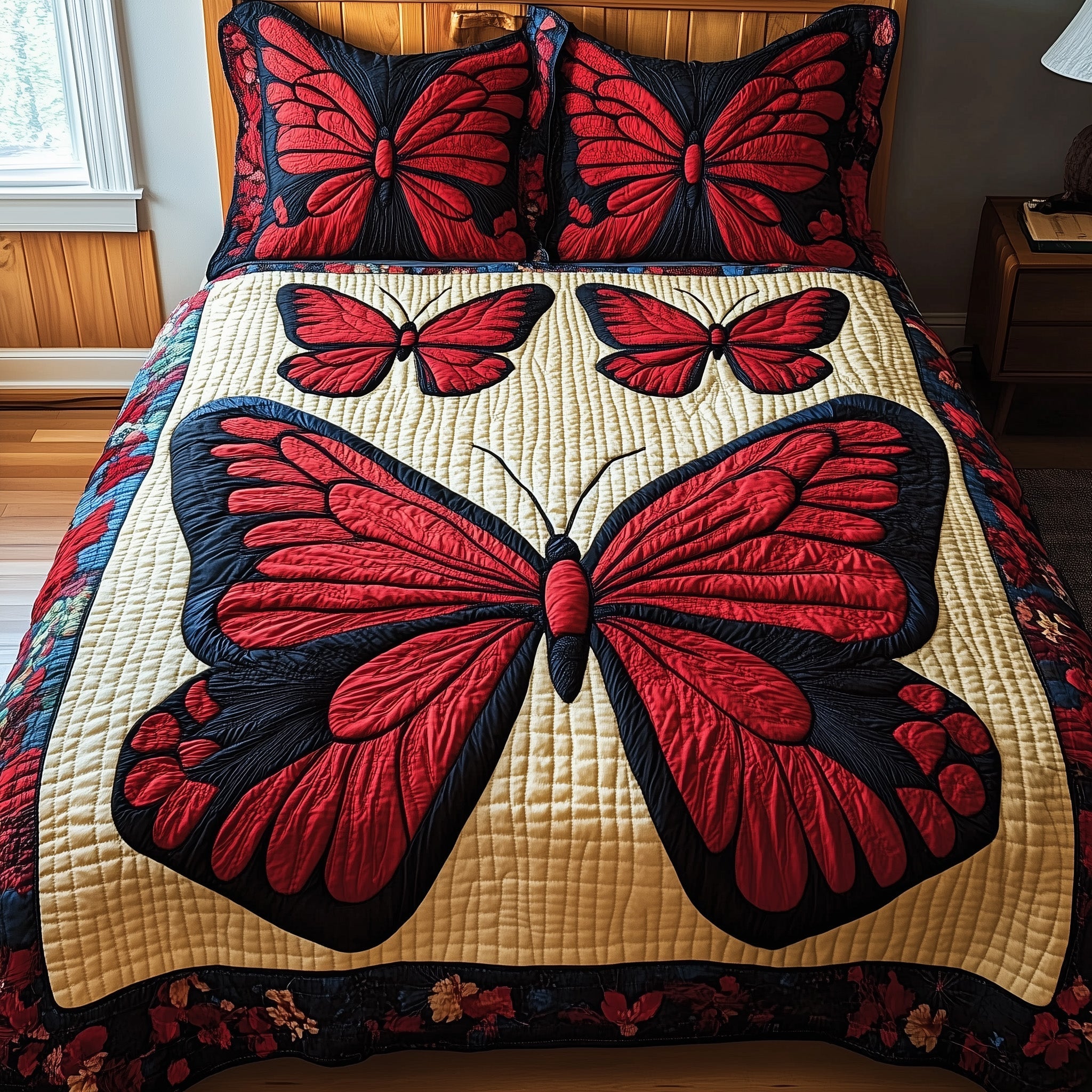 Red Butterfly Quilted Bedding Set Red Butterfly Sanctuary Gift For Red - Tradiviet