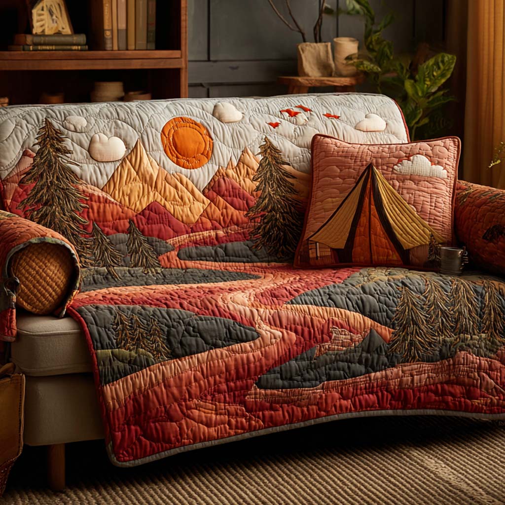 Red Canyon Trail Quilted Sofa Cover Cozy Room Decor Room Decor Gift Ideas - Tradiviet