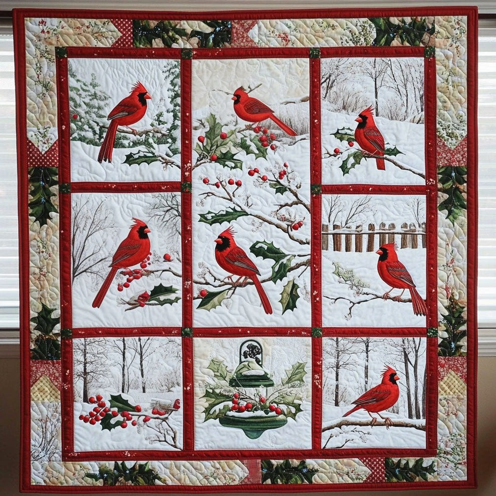 Red Cardinal Snow Winter Christmas Quilt Blanket Holiday Cardinal Christmas Gift Ideas - Tradiviet