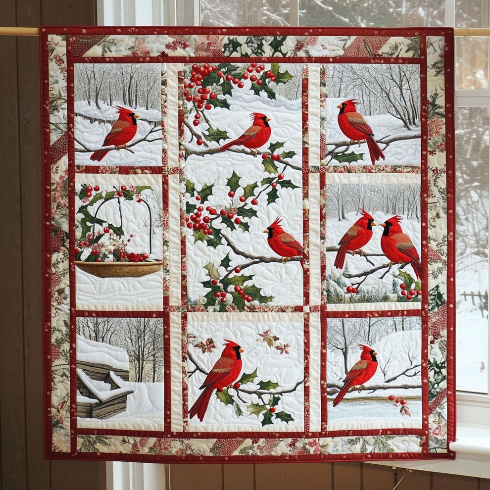 Red Cardinal Snow Winter Christmas Quilt Blanket Merchandise Cardinal Gifts For Christmas - Tradiviet