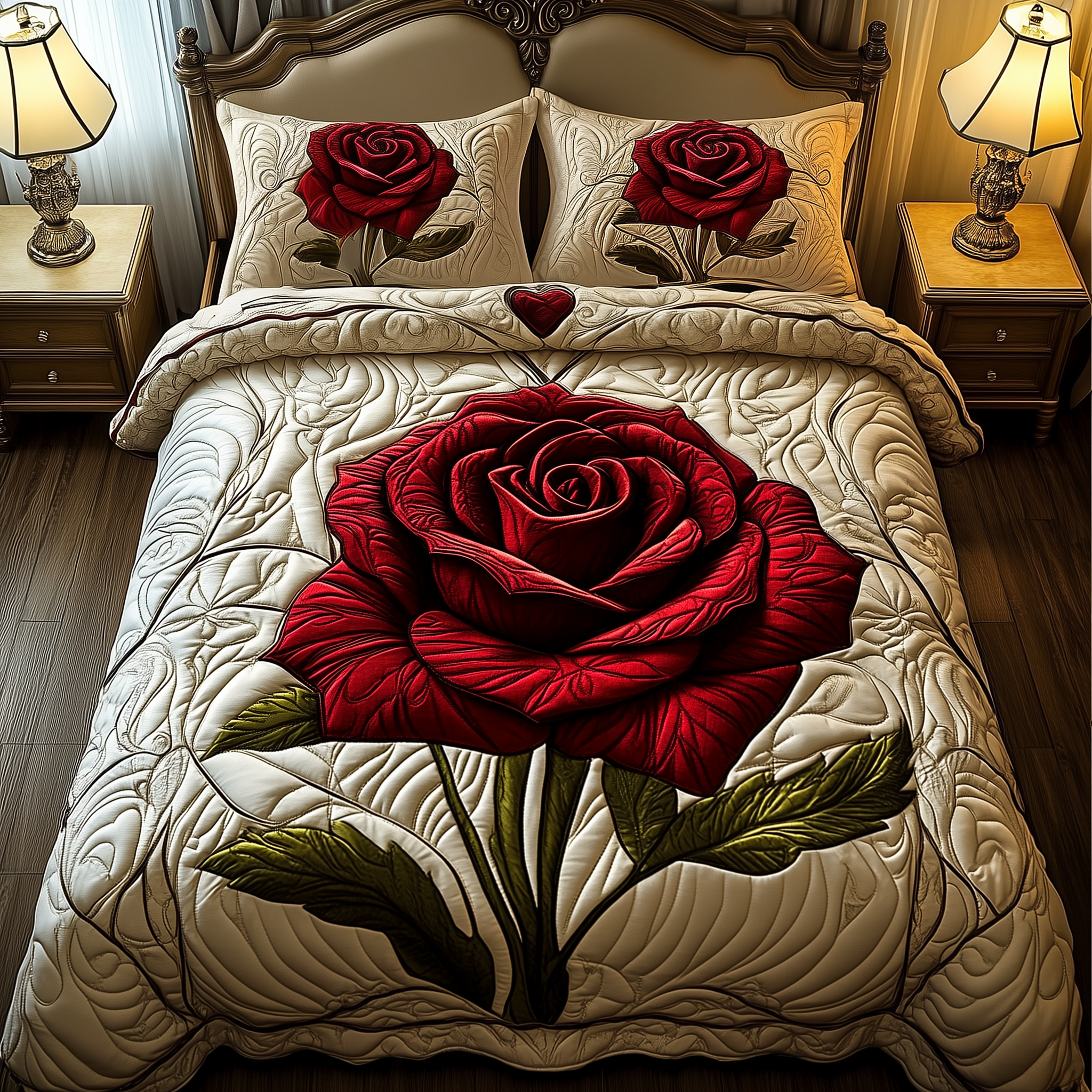 Red Rose For U Quilted Bedding Set Red Rose Starlight Gift For Red Rose - Tradiviet