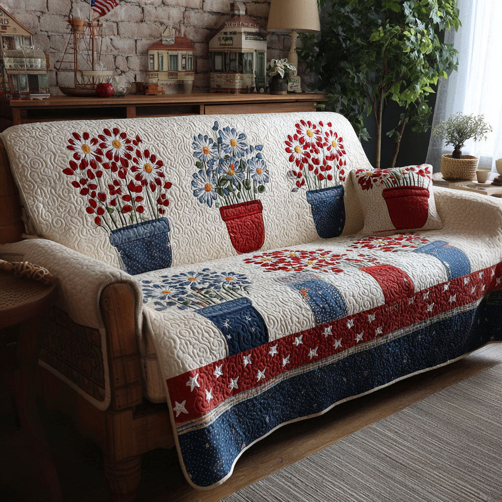 Red White Blue Charm Quilted Sofa Cover Sofa Covers For Sale Gifts For A Patriotic Person - Tradiviet